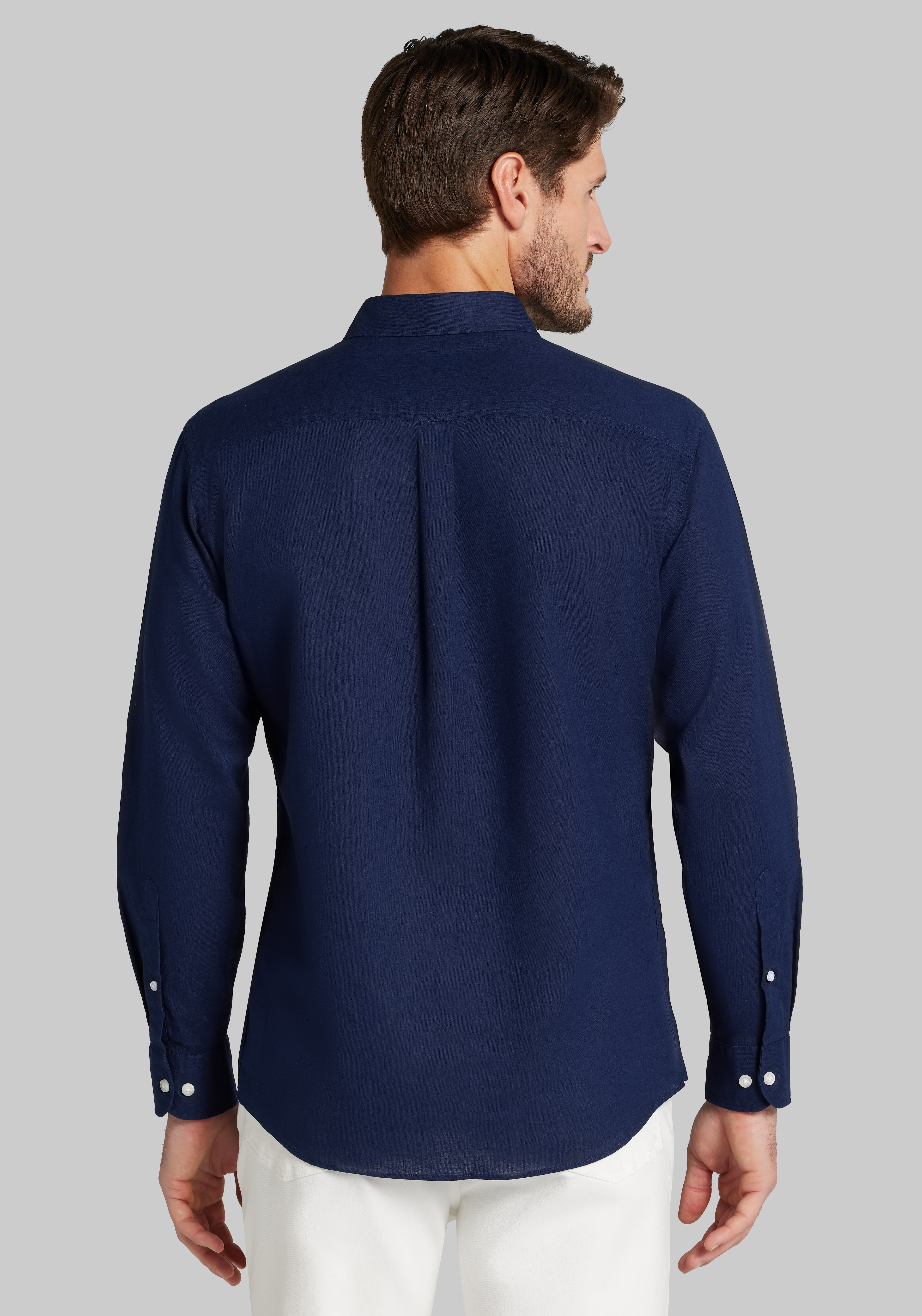 Jos. A Bank Tailored Fit Double Pocket Linen-Cotton Blend Button Up Shirt CLEARANCE