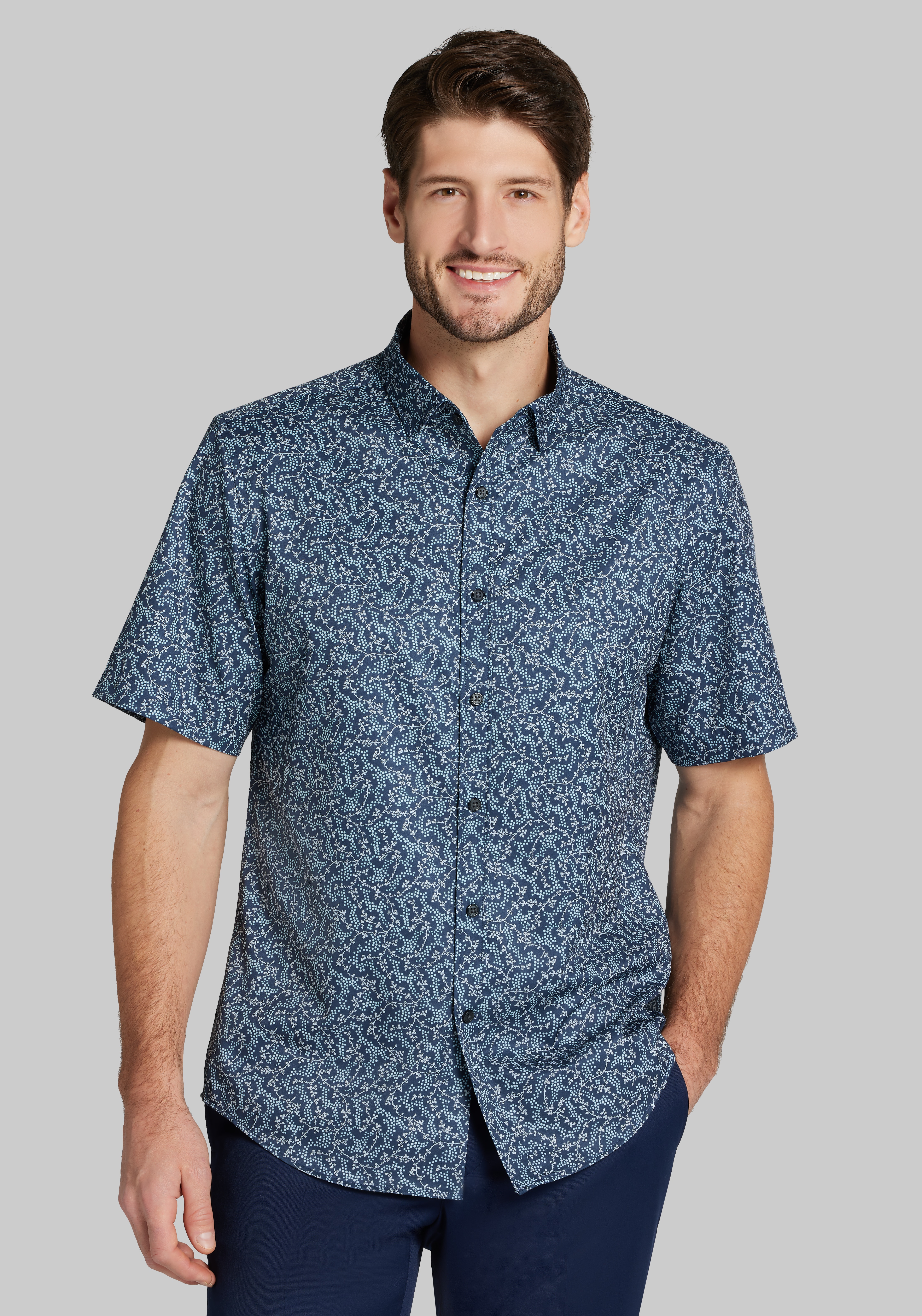 Men's Casual Tops, Traveler&reg; COOL<i>MOTION</i> Tailored Fit Grapes 4-way Stretch Short Sleeve Sportshirt - Jos A Bank