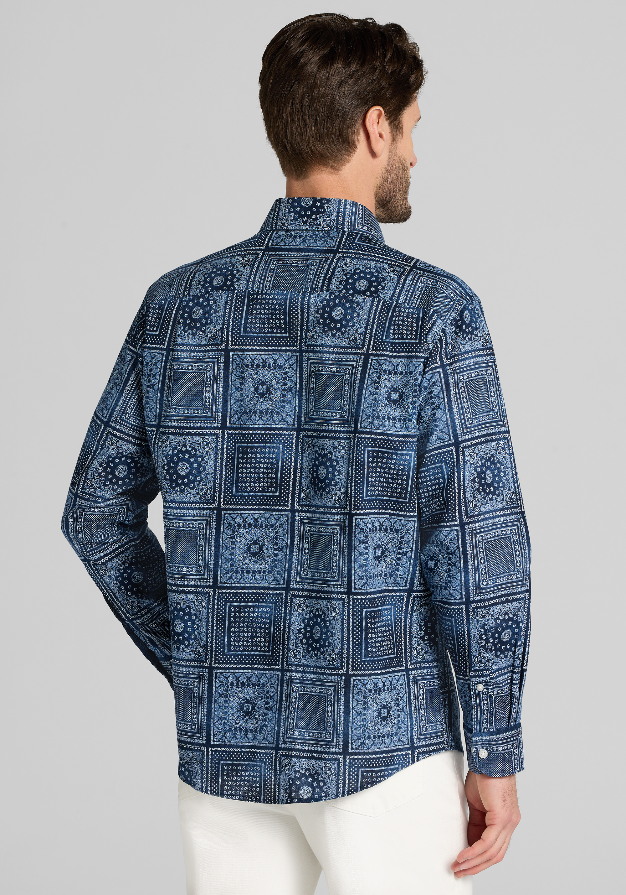 Jos. A. Bank Tailored Fit Linen Blend Paisley Square Sportshirt