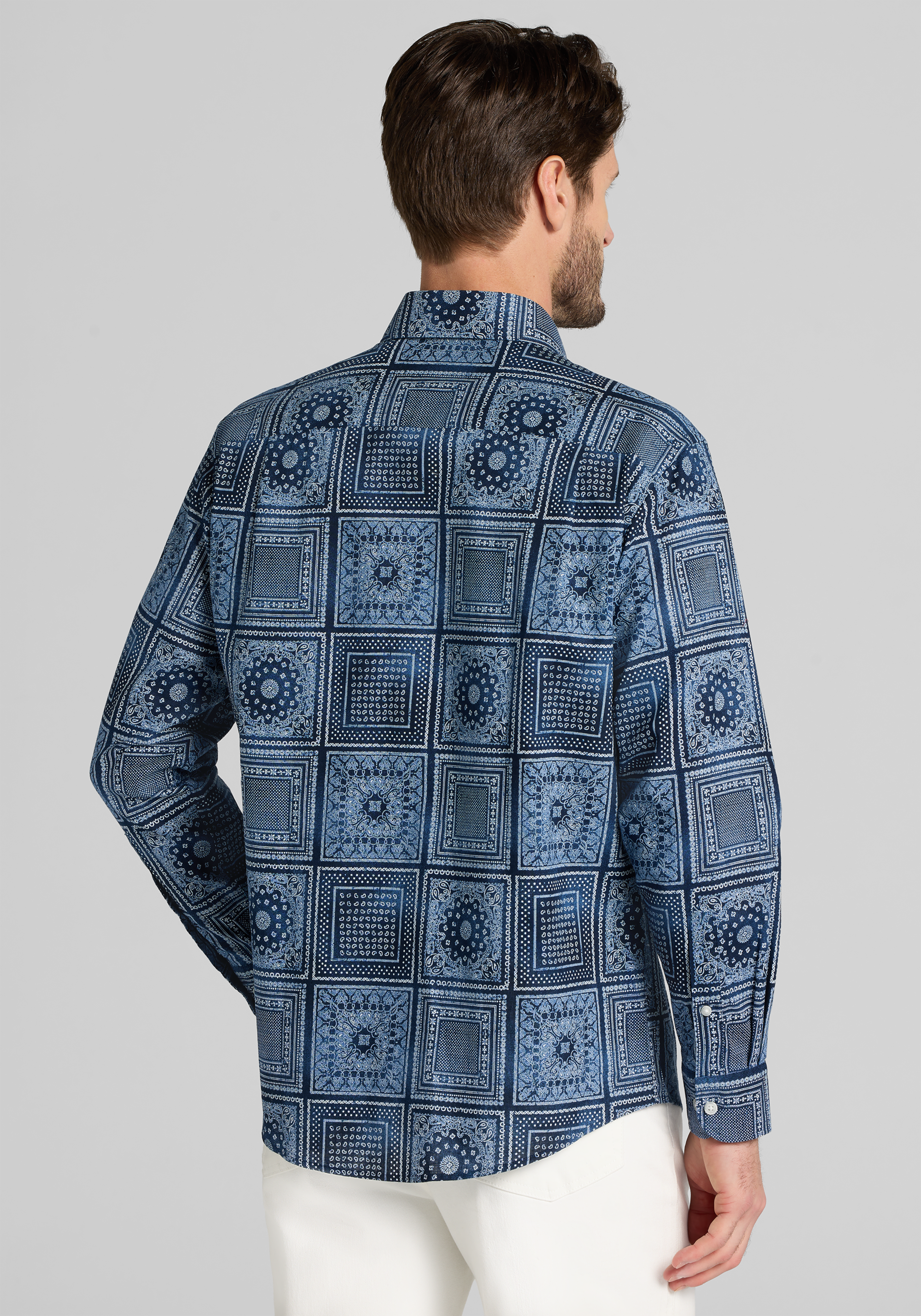 Jos. A. Bank Tailored Fit Linen Blend Paisley Square Button Up Shirt CLEARANCE