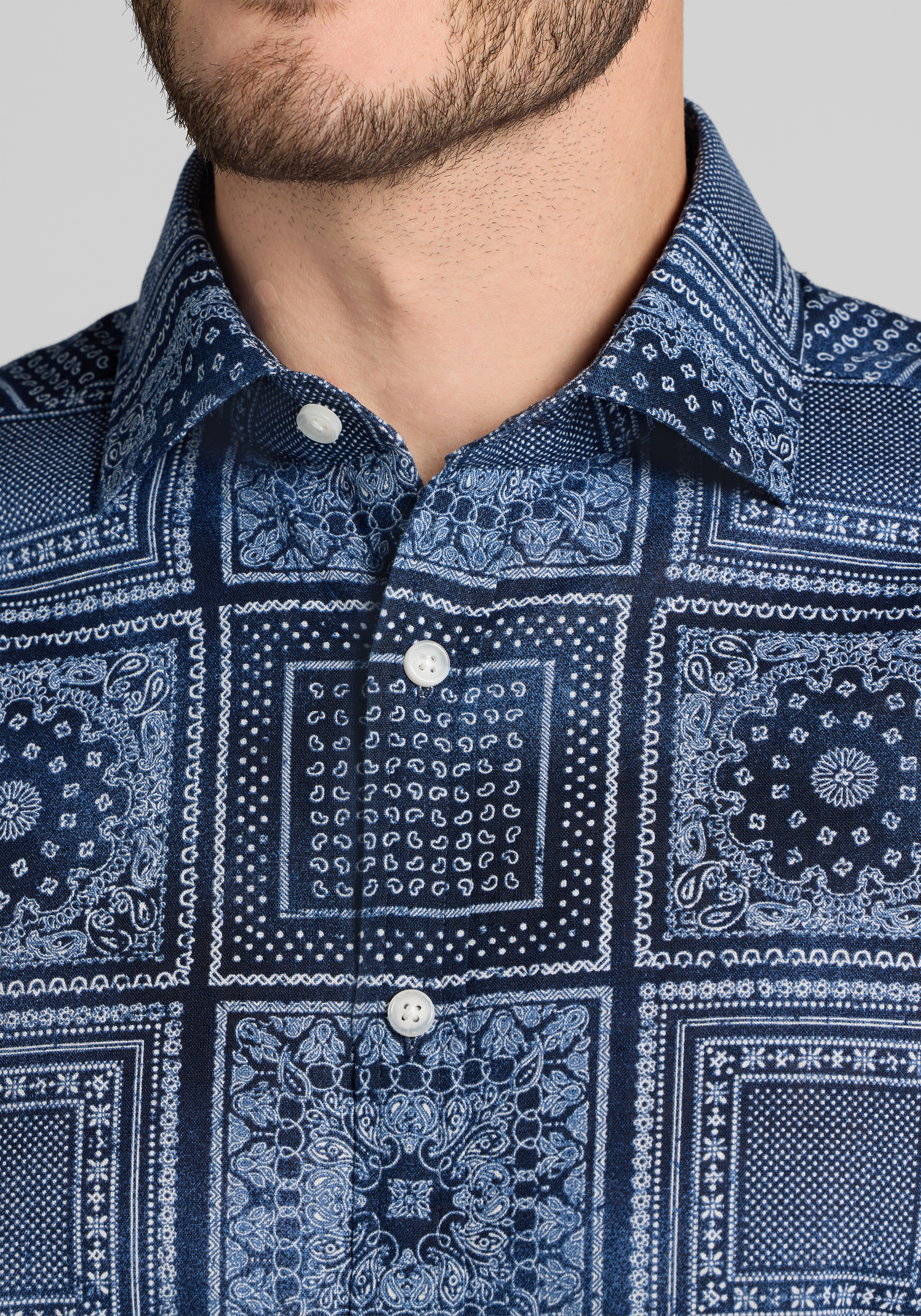 Jos. A. Bank Tailored Fit Linen Blend Paisley Square Button Up Shirt CLEARANCE