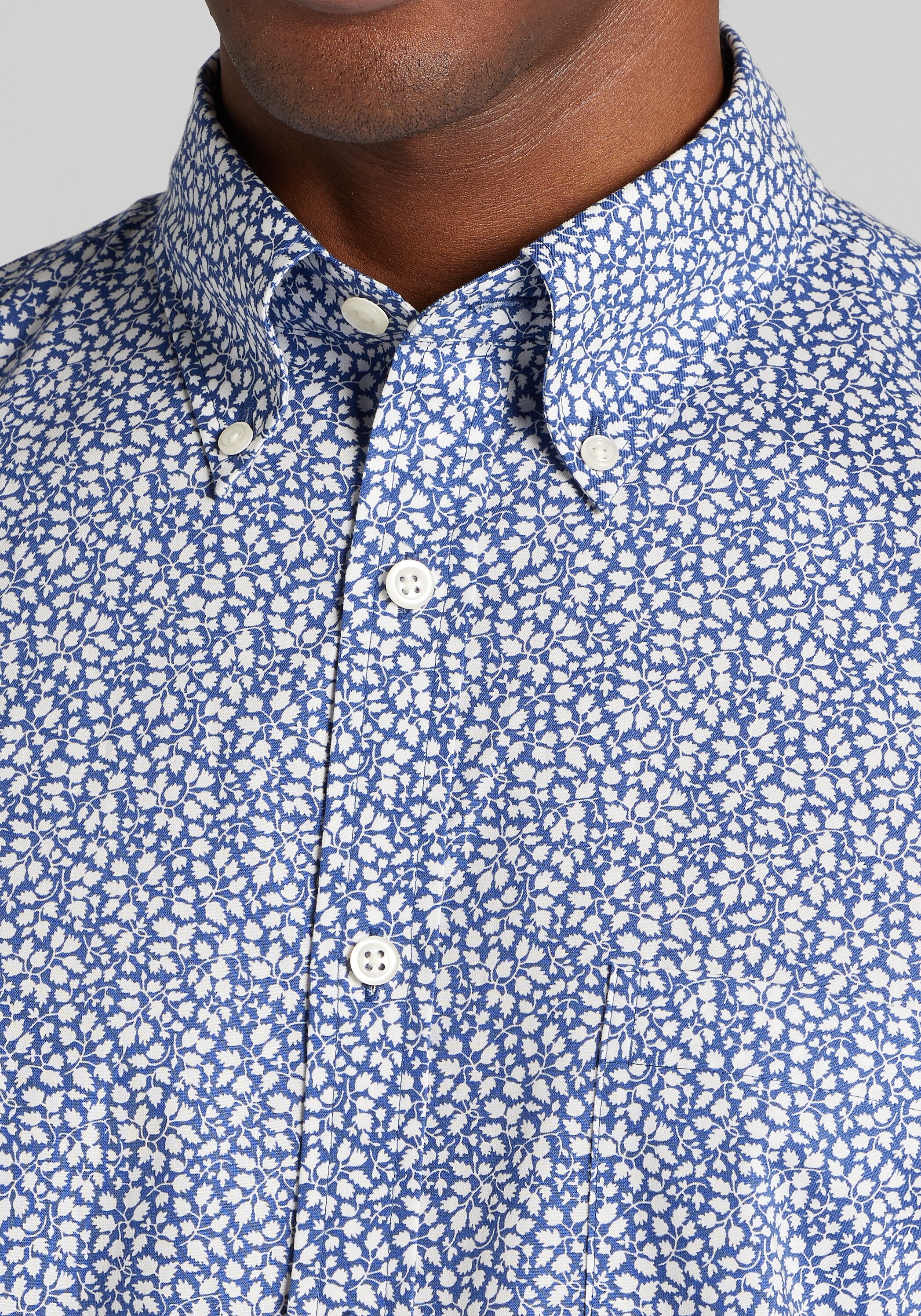 Jos. A. Bank Tailored Fit Mini Leaf Button-Down Collar Sportshirt