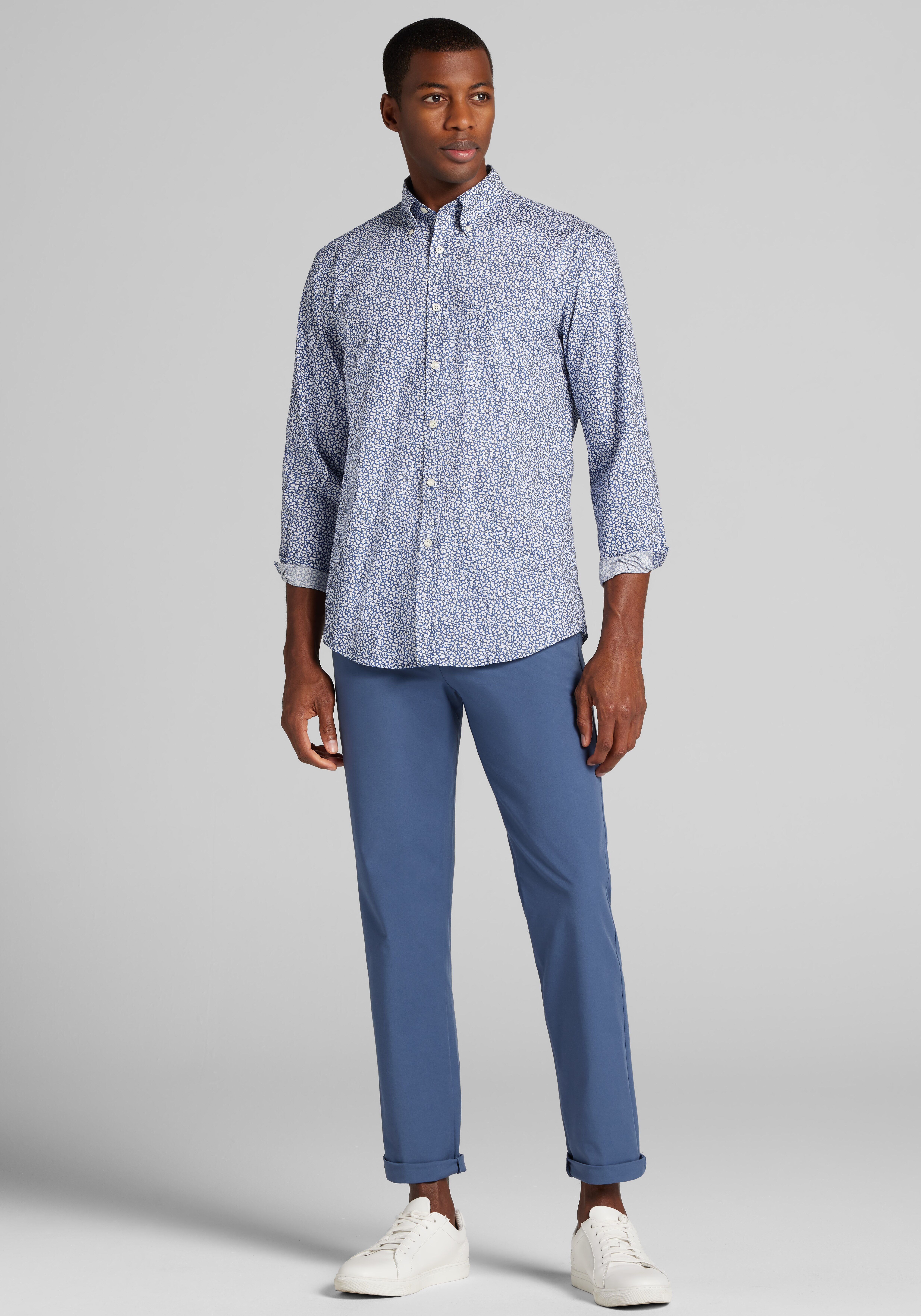 Jos. A. Bank Tailored Fit Mini Leaf Button-Down Collar Sportshirt