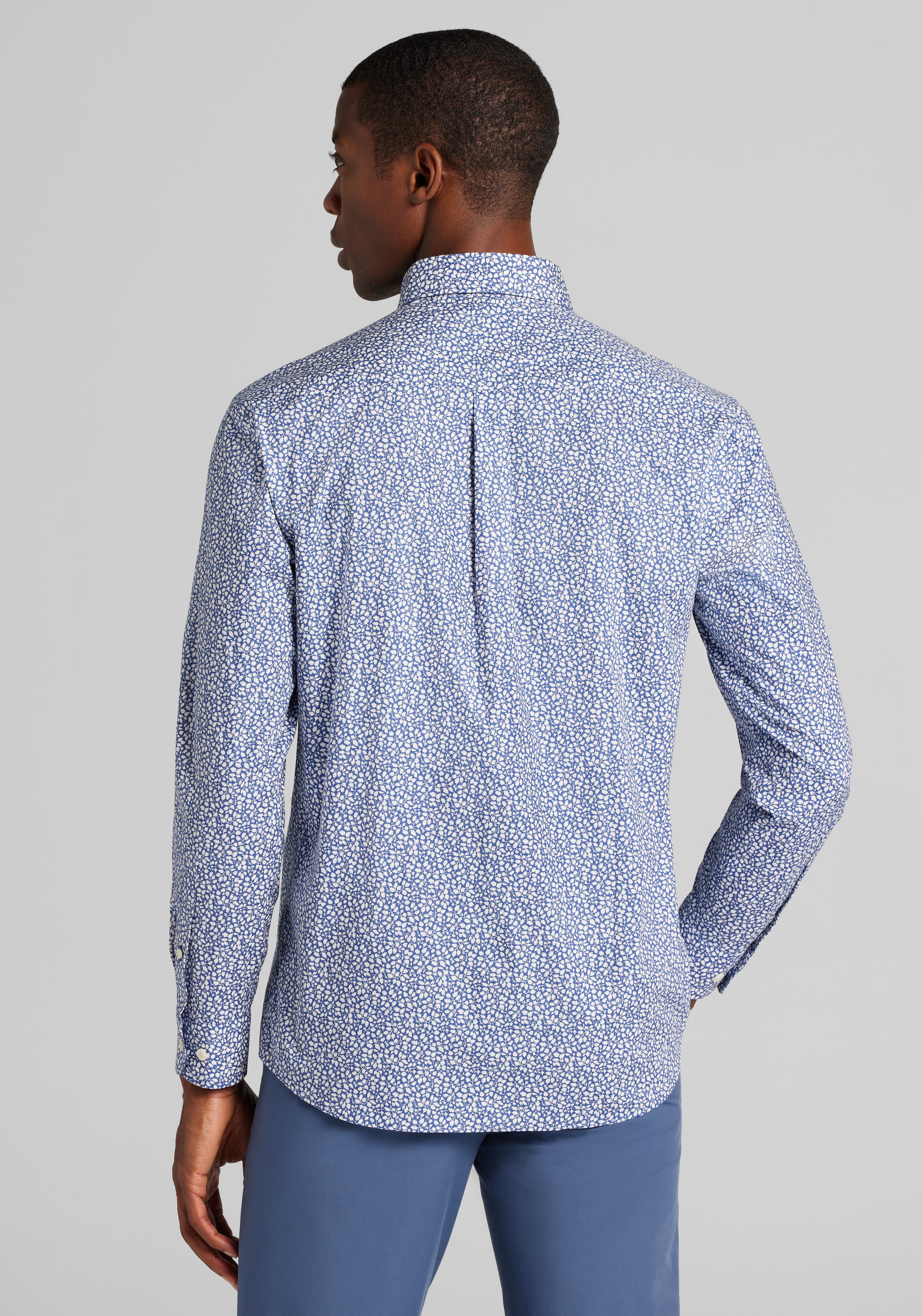 Jos. A. Bank Tailored Fit Mini Leaf Button-Down Collar Sportshirt