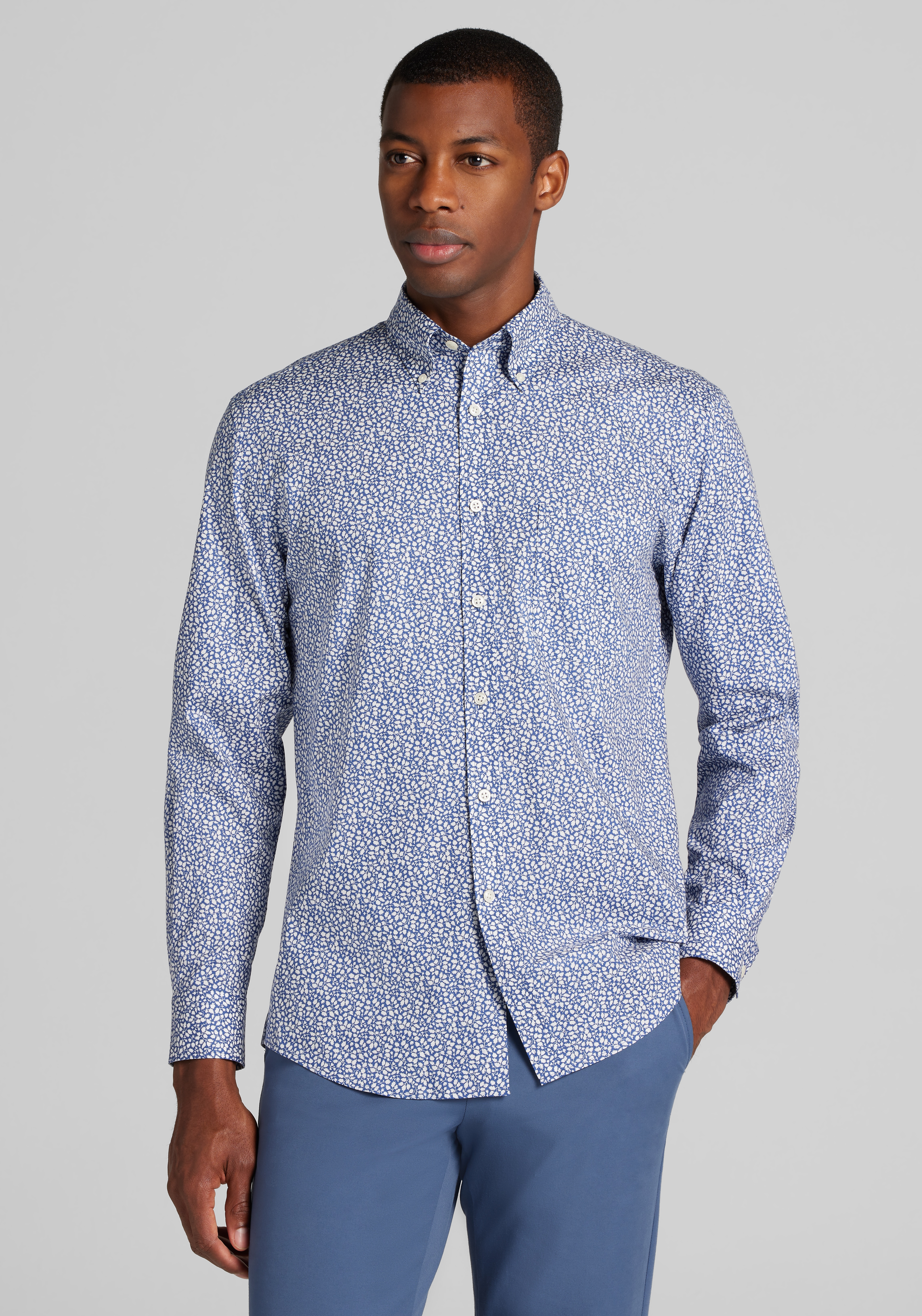 Men's Special Categories, Jos. A. Bank Tailored Fit Mini Leaf Button-Down Collar Sportshirt - Big & Tall - Jos A Bank