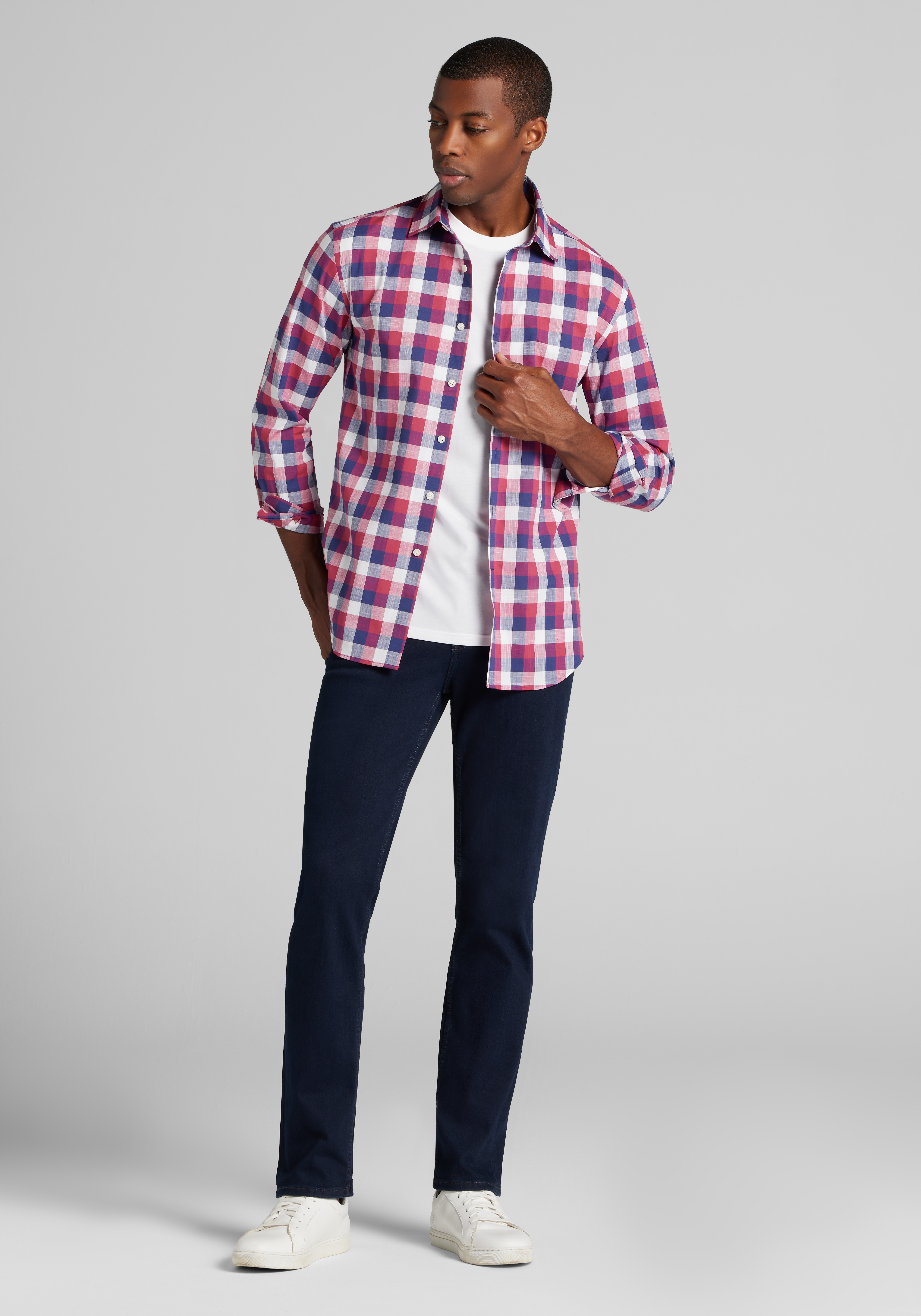 Jos. A. Bank Tailored Fit Buffalo Check Spread Collar Sportshirt
