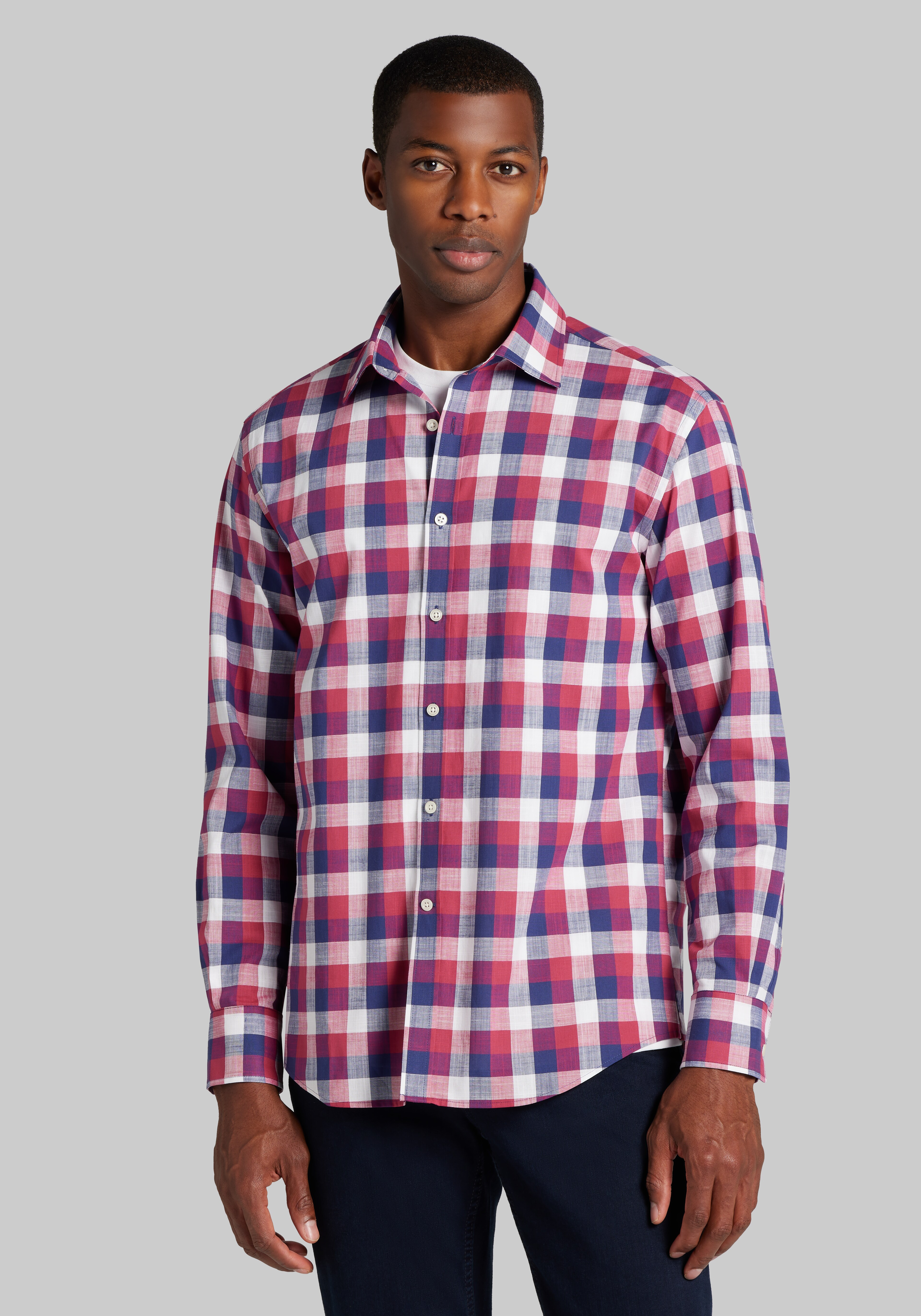 Jos. A. Bank Tailored Fit Buffalo Check Spread Collar Sportshirt CLEARANCE