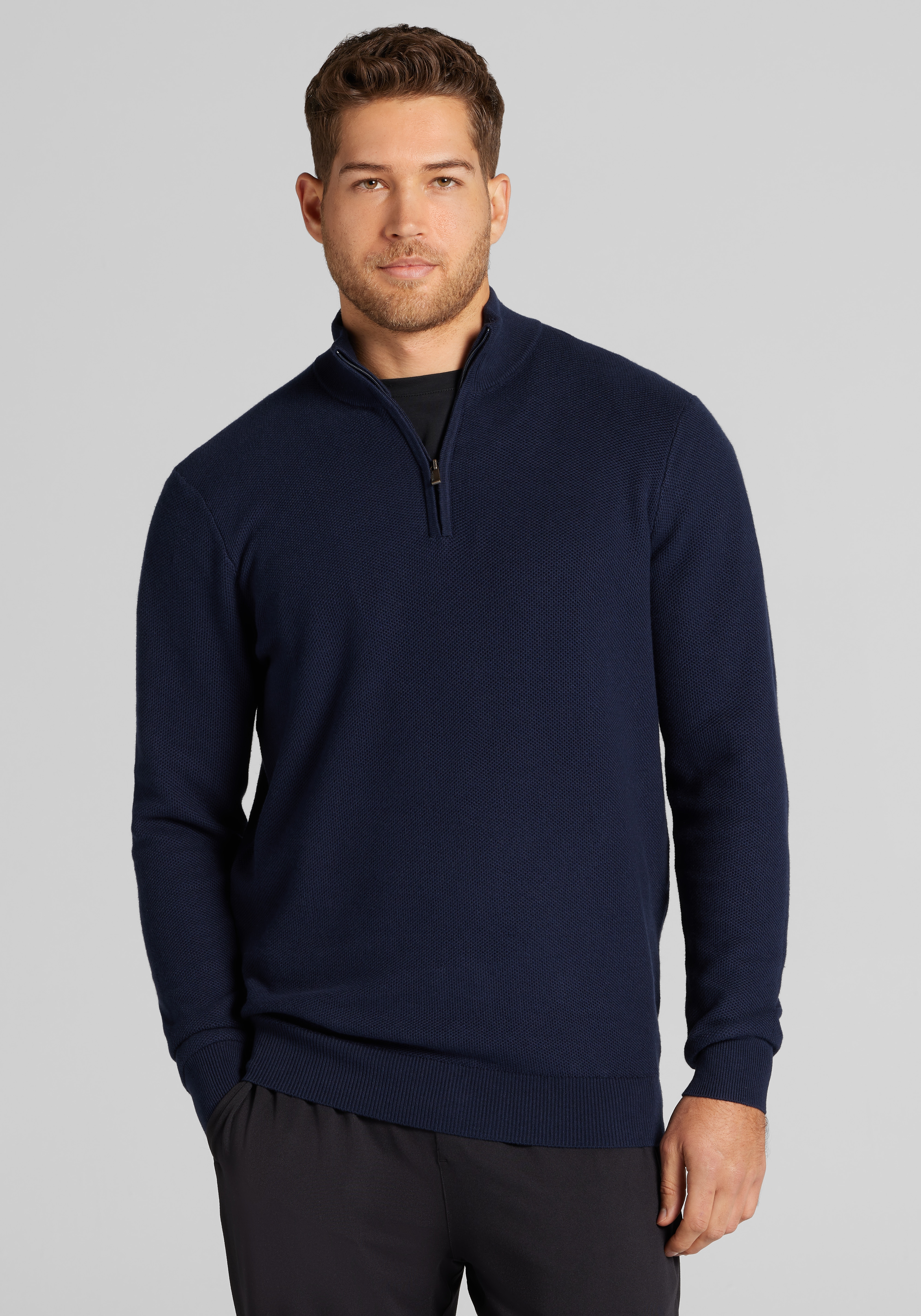 Men's Sweaters, Jos. A. Bank Tailored Fit Textured 1/4-Zip Sweater - Jos A Bank