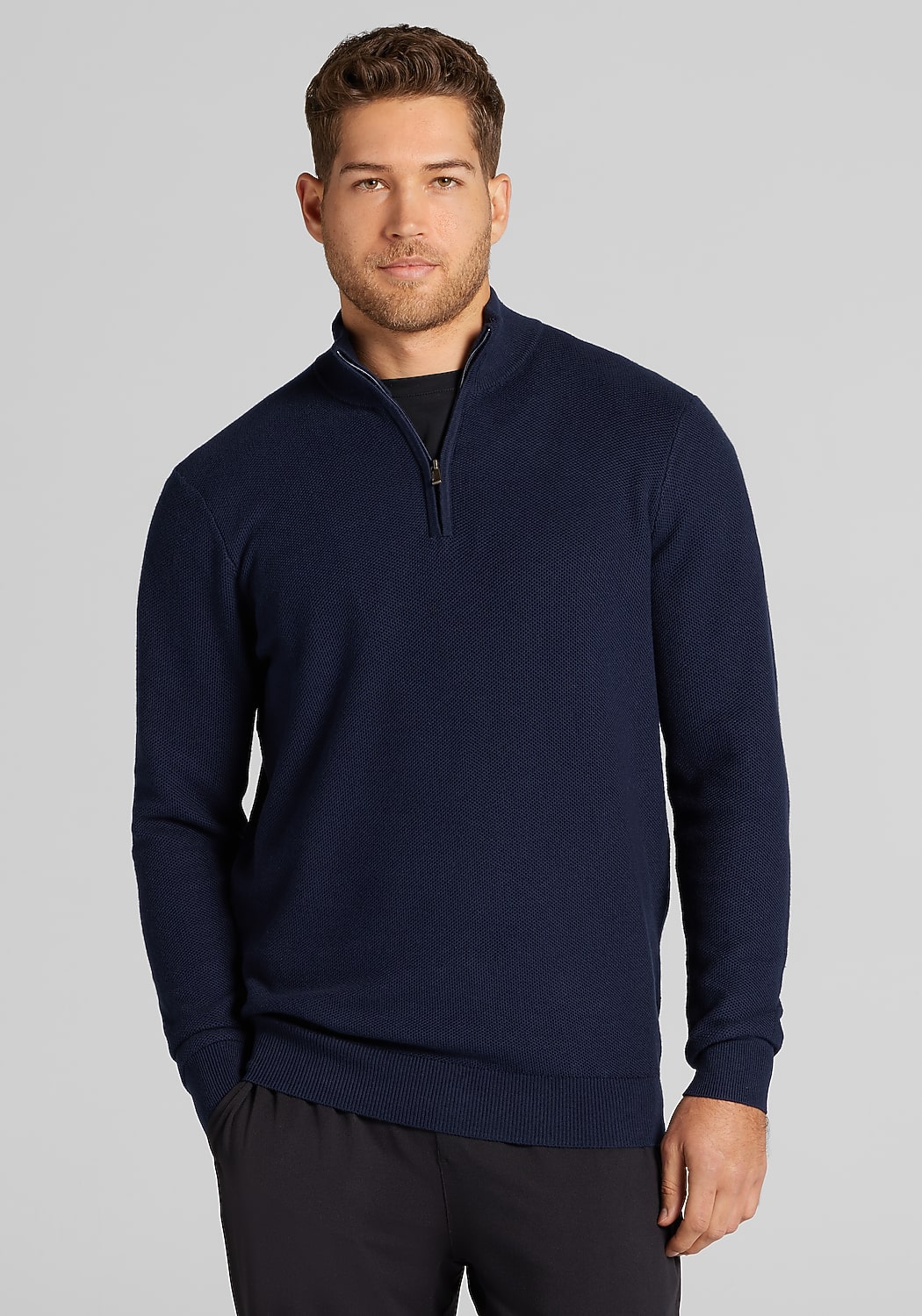 Jos. A. Bank Tailored Fit Textured 1/4-Zip Sweater