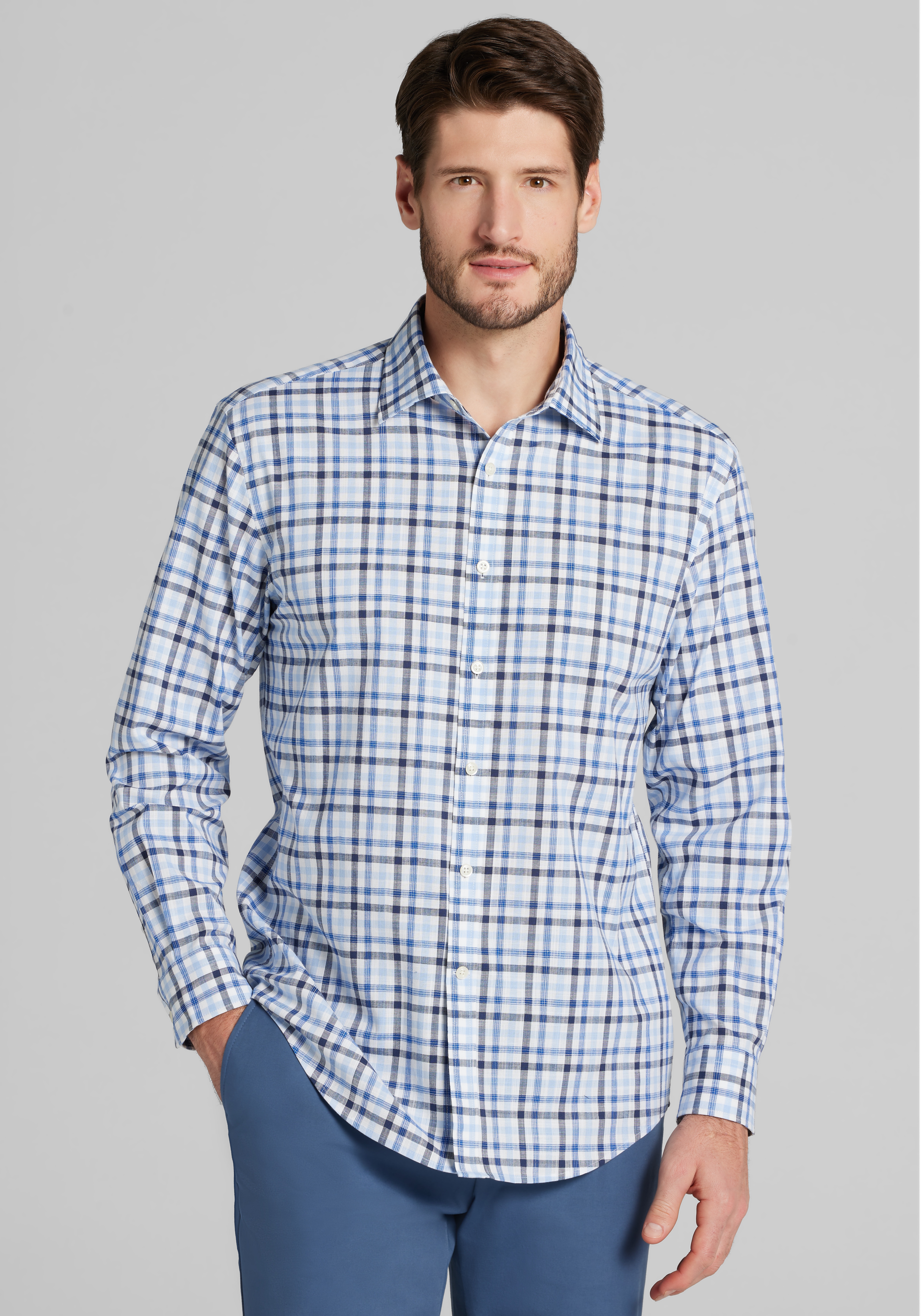 Men's Special Categories, Jos. A. Bank Tailored Fit Plaid Sportshirt - Big & Tall - Jos A Bank