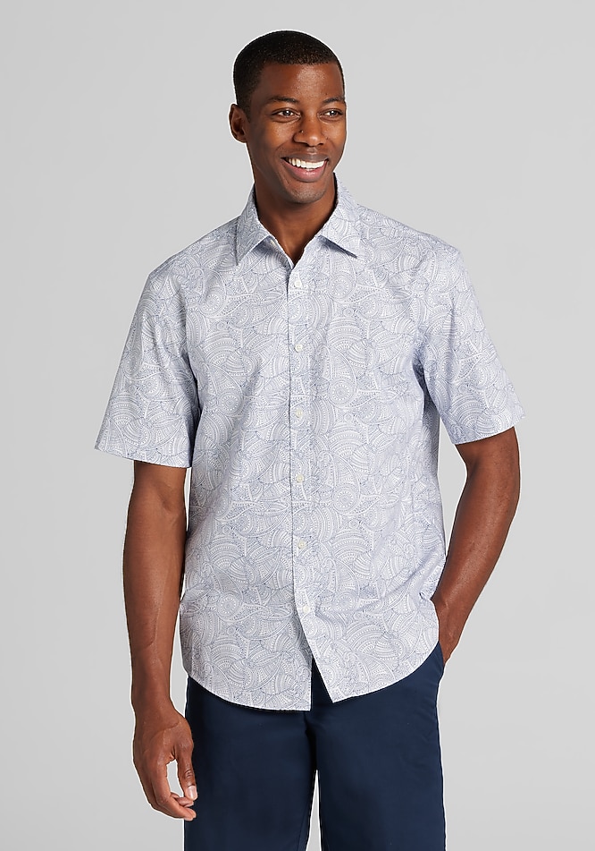 Jos. A. Bank Tailored Fit Overlapping Paisleys Short Sleeve Button