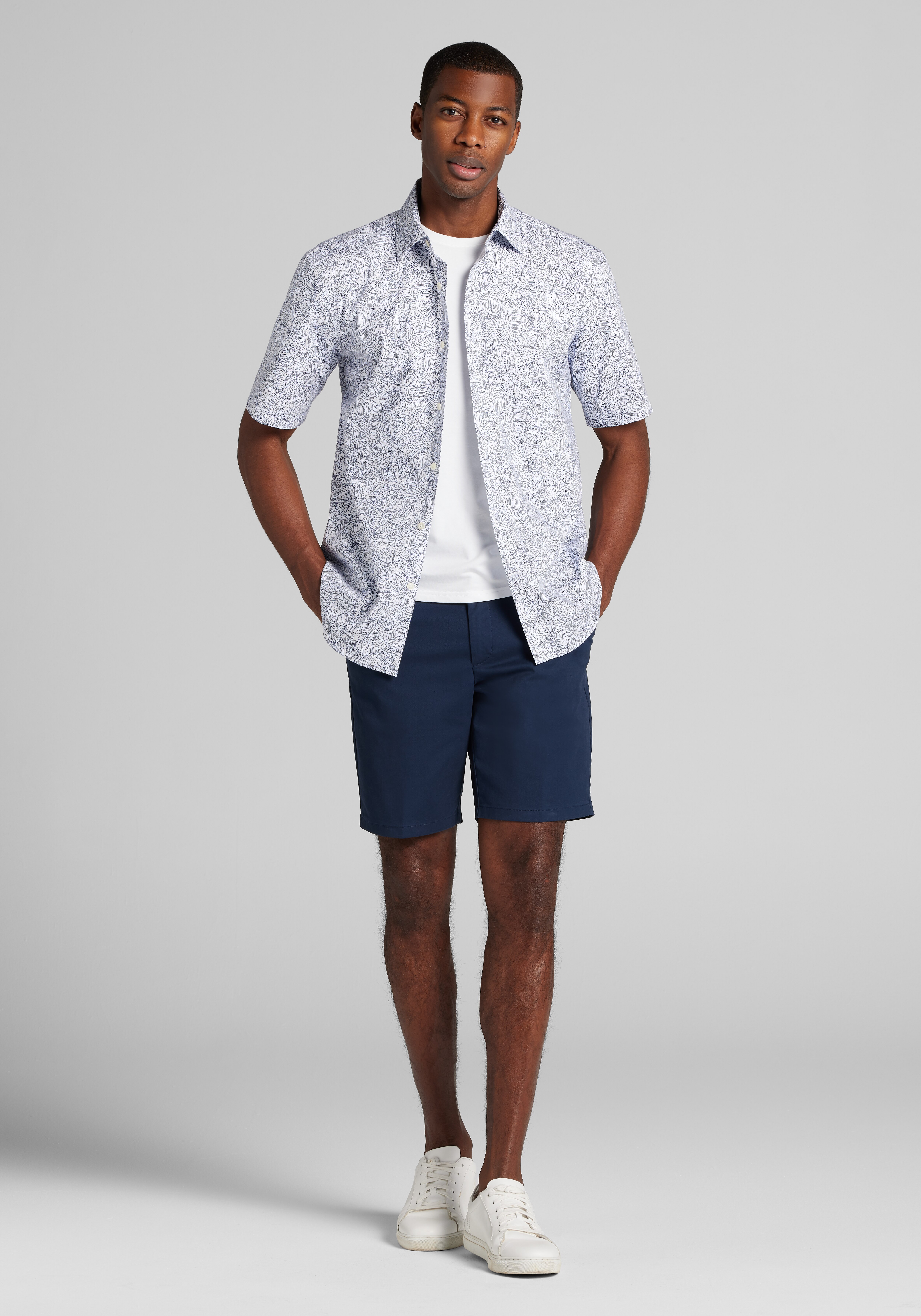 Jos. A. Bank Tailored Fit Overlapping Paisleys Short Sleeve Sportshirt
