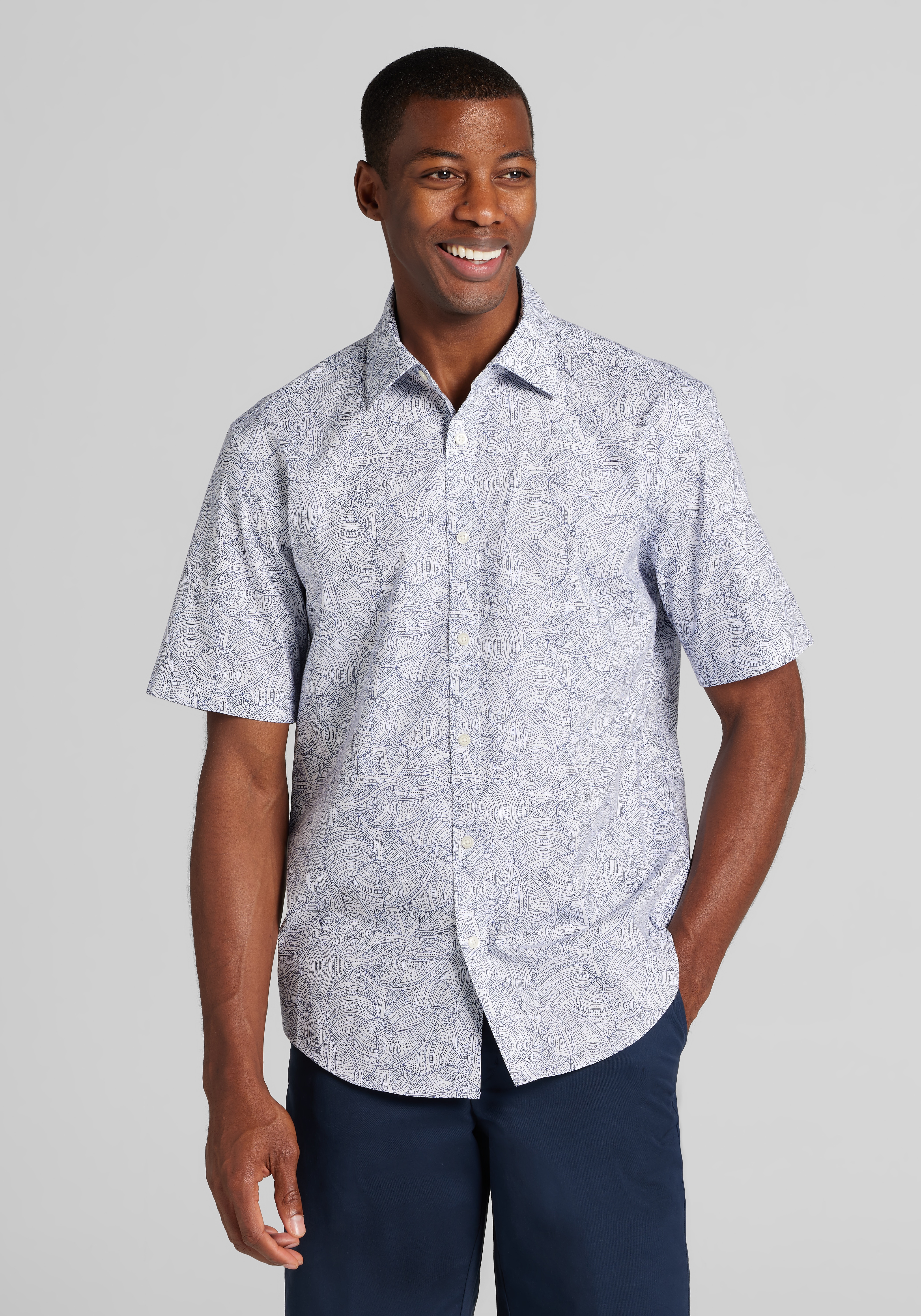 Men's FLYOUT_CATEGORY, Jos. A. Bank Tailored Fit Overlapping Paisleys Short Sleeve Sportshirt - Big & Tall - Jos A Bank
