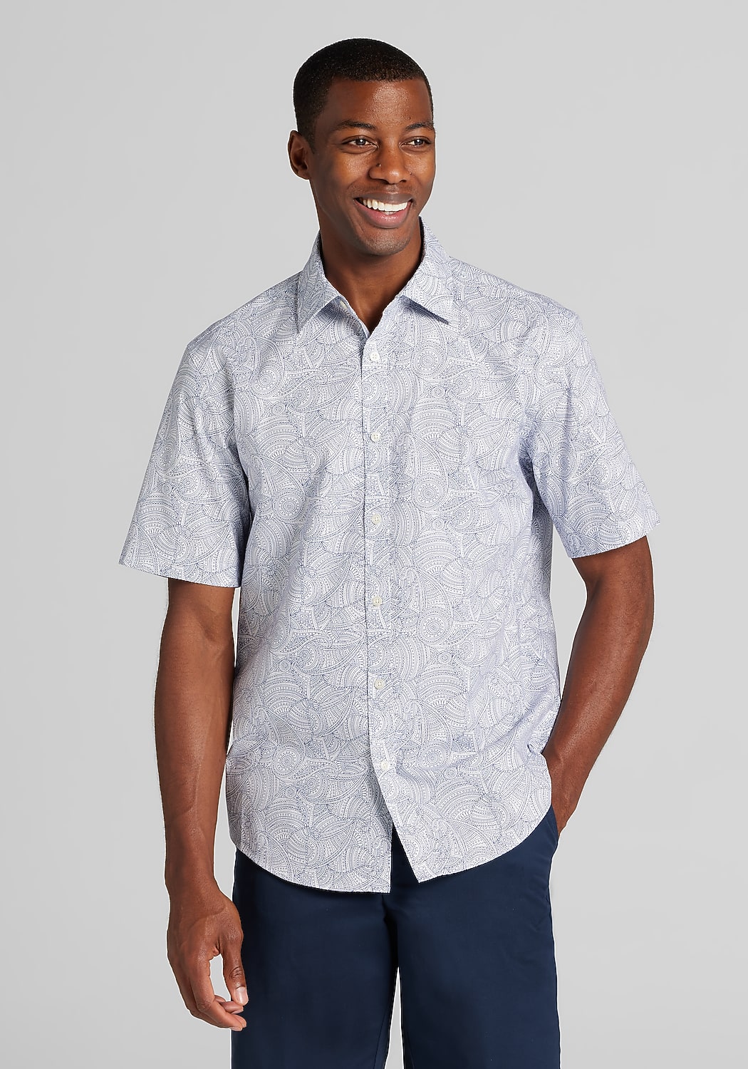 Jos. A. Bank Tailored Fit Overlapping Paisleys Short Sleeve Sportshirt - Big & Tall