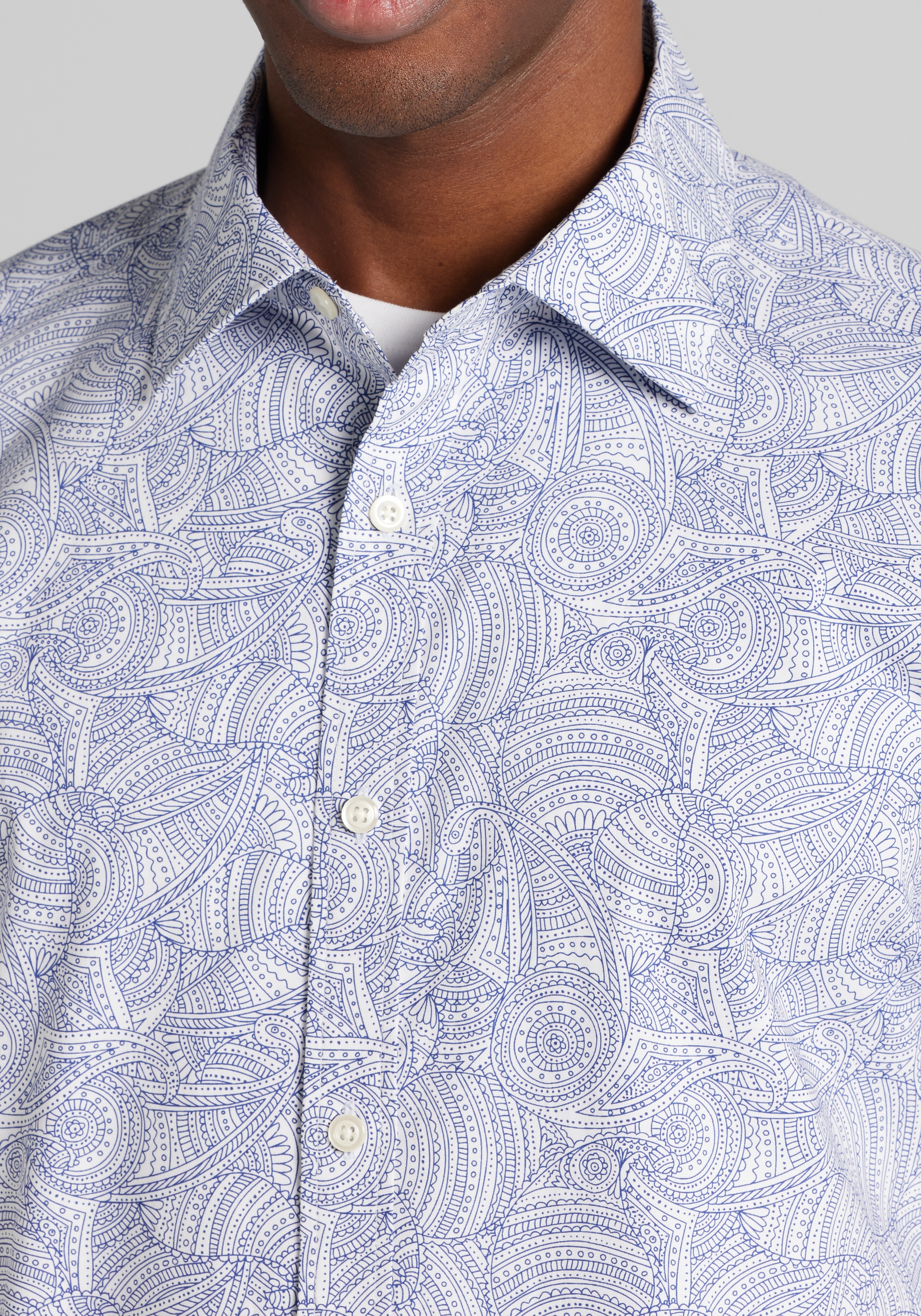 Jos. A. Bank Tailored Fit Overlapping Paisleys Short Sleeve Button Up Shirt - Big & Tall CLEARANCE
