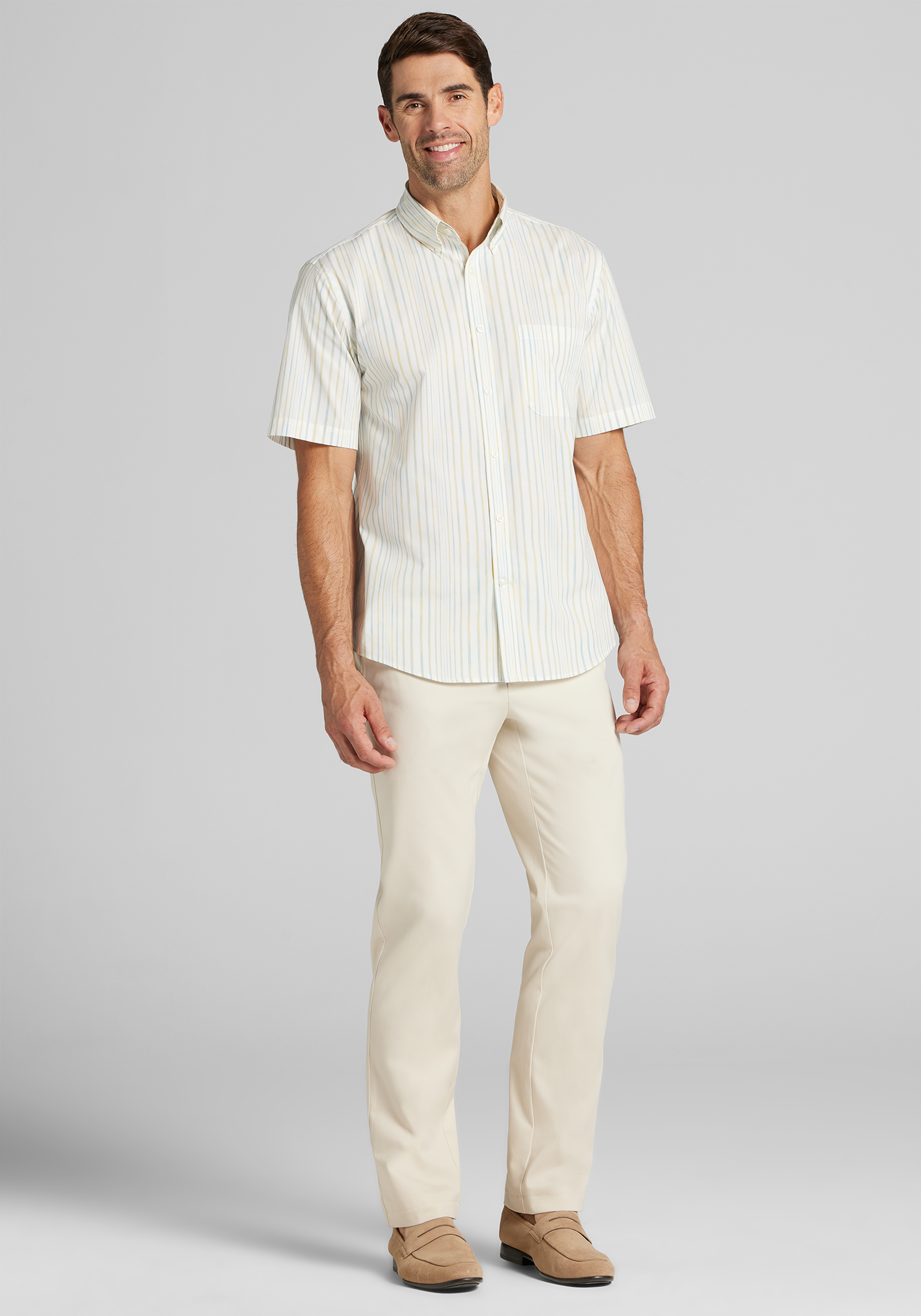 Jos. A. Bank Tailored Fit Ombre Mini Stripe Short Sleeve Sportshirt