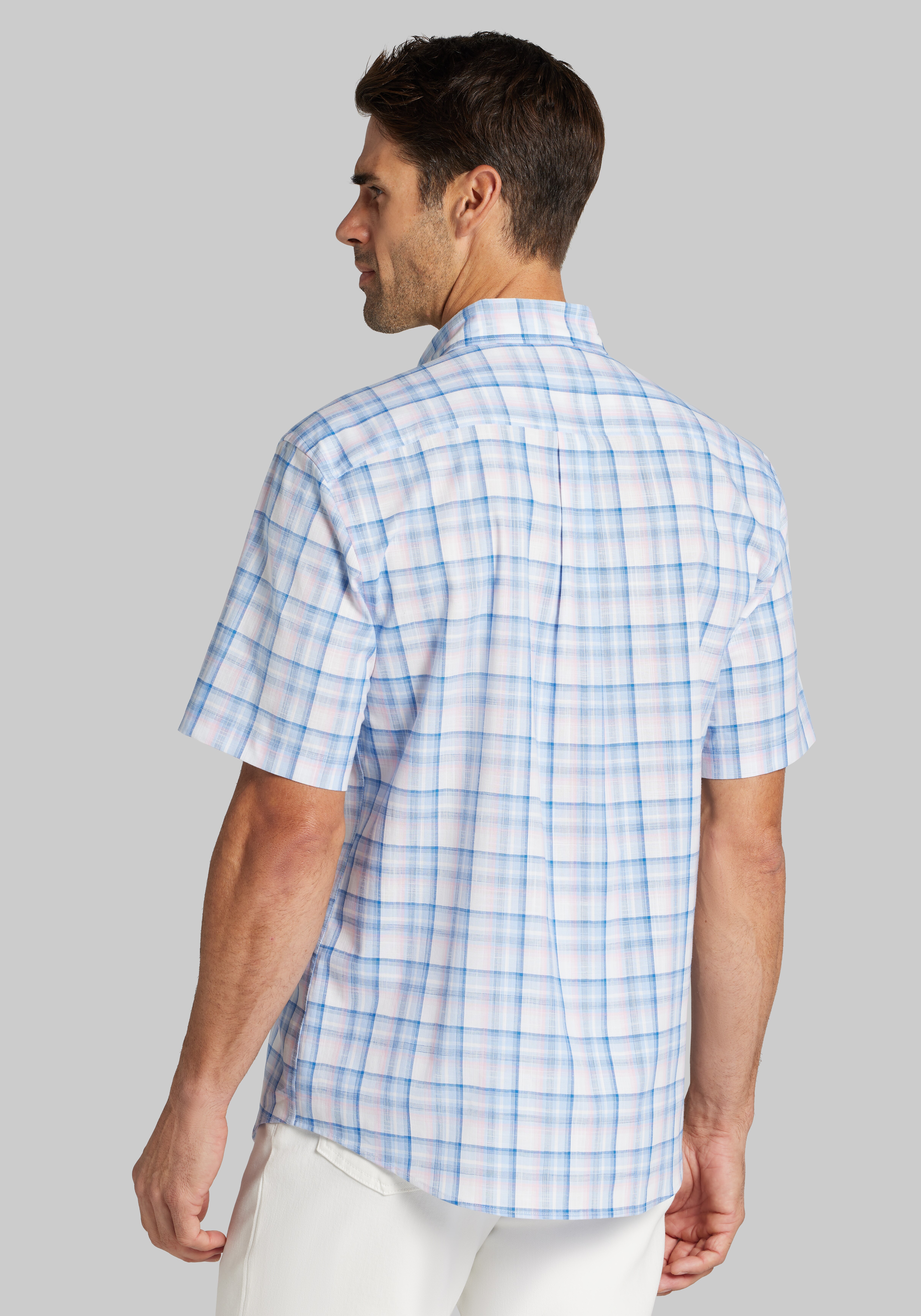 Jos. A. Bank Tailored Fit Ombre Plaid Short Sleeve Sportshirt