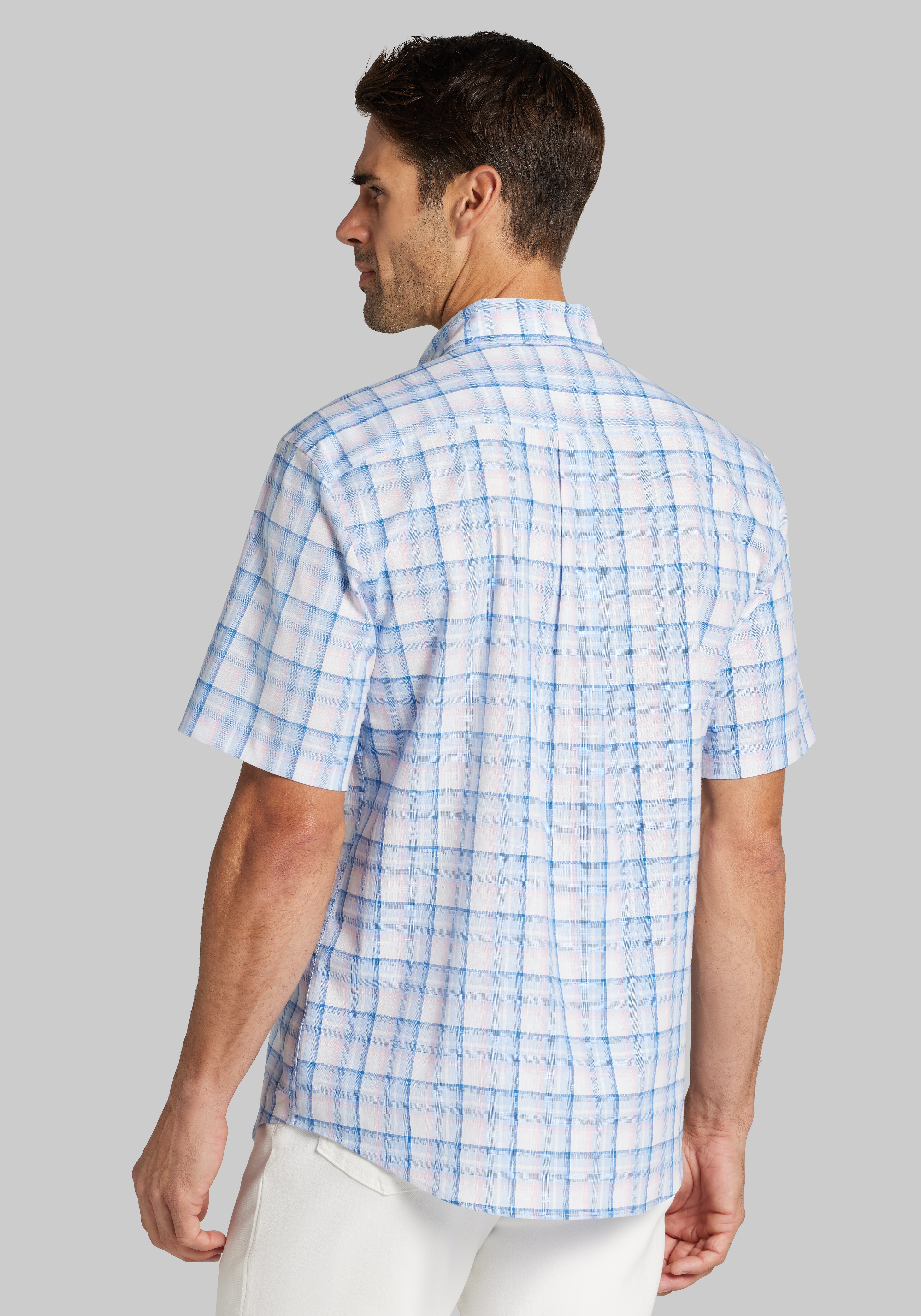 Jos. A. Bank Tailored Fit Ombre Plaid Short Sleeve Sportshirt CLEARANCE