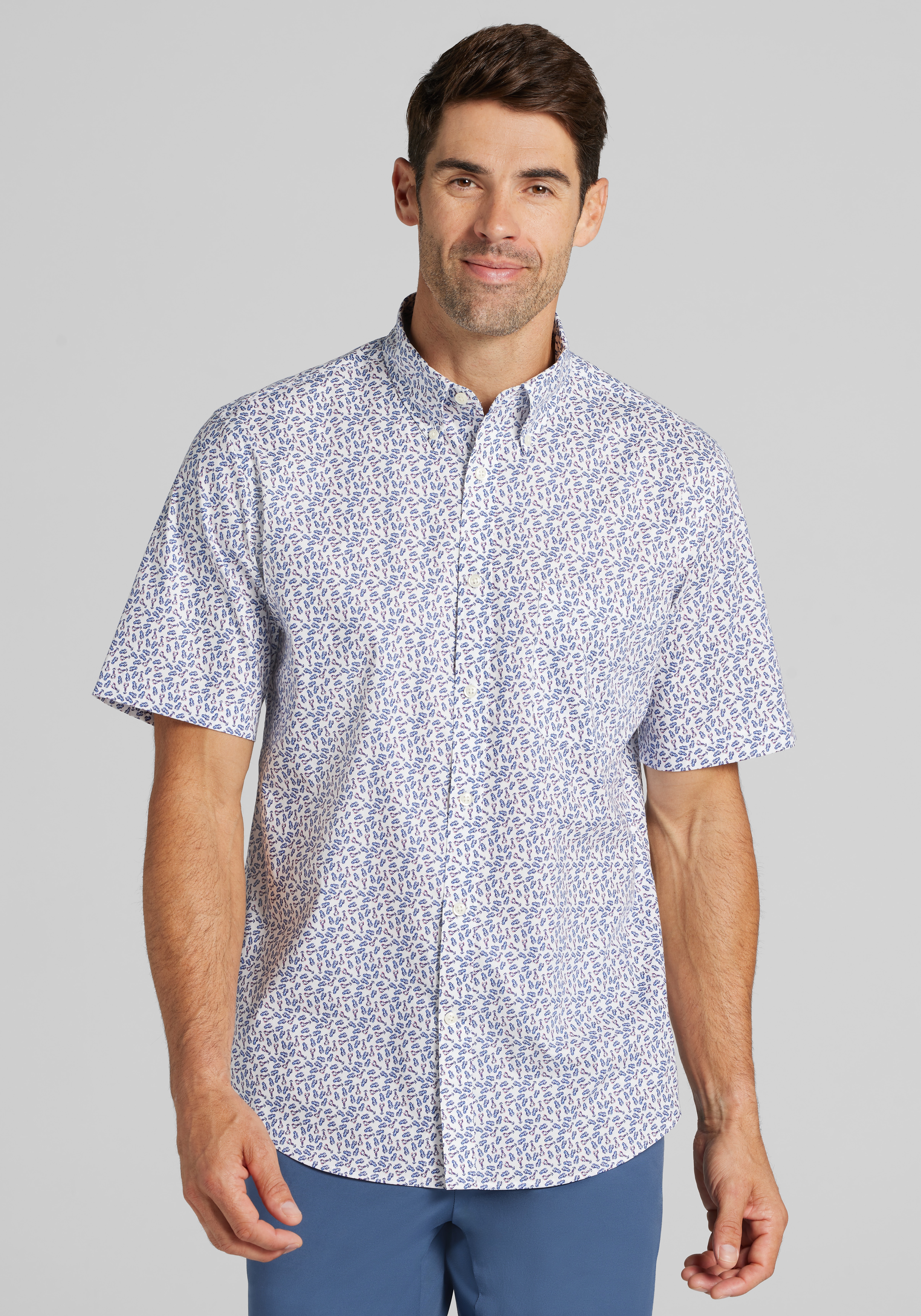 Men's Special Categories, Jos. A. Bank Tailored Fit Mini Lobster Short Sleeve Sportshirt - Big & Tall - Jos A Bank