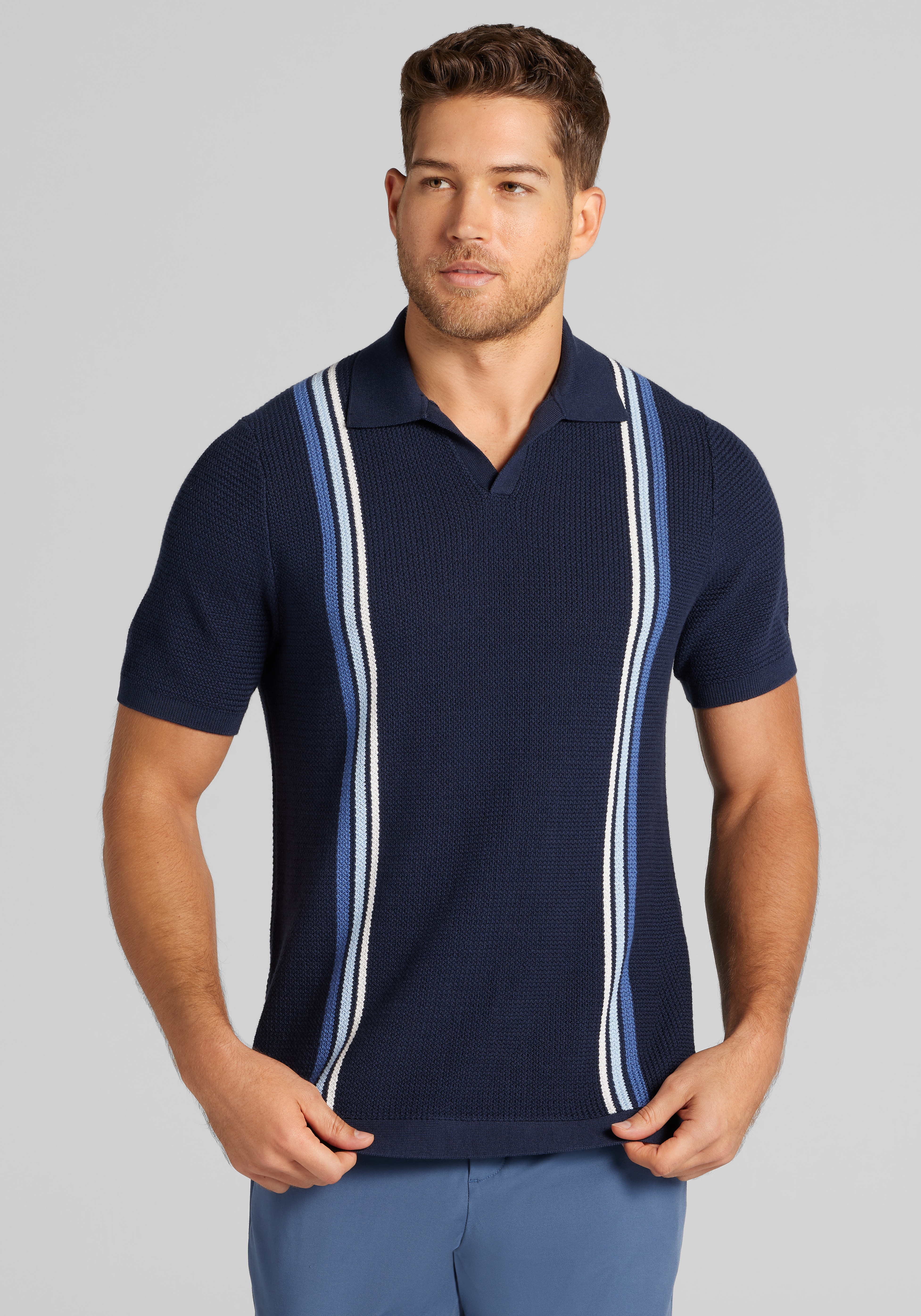 Men's Casual Tops, Jos. A. Bank Tailored Fit Vertical Stripe Johnny Polo Sweater - Jos A Bank