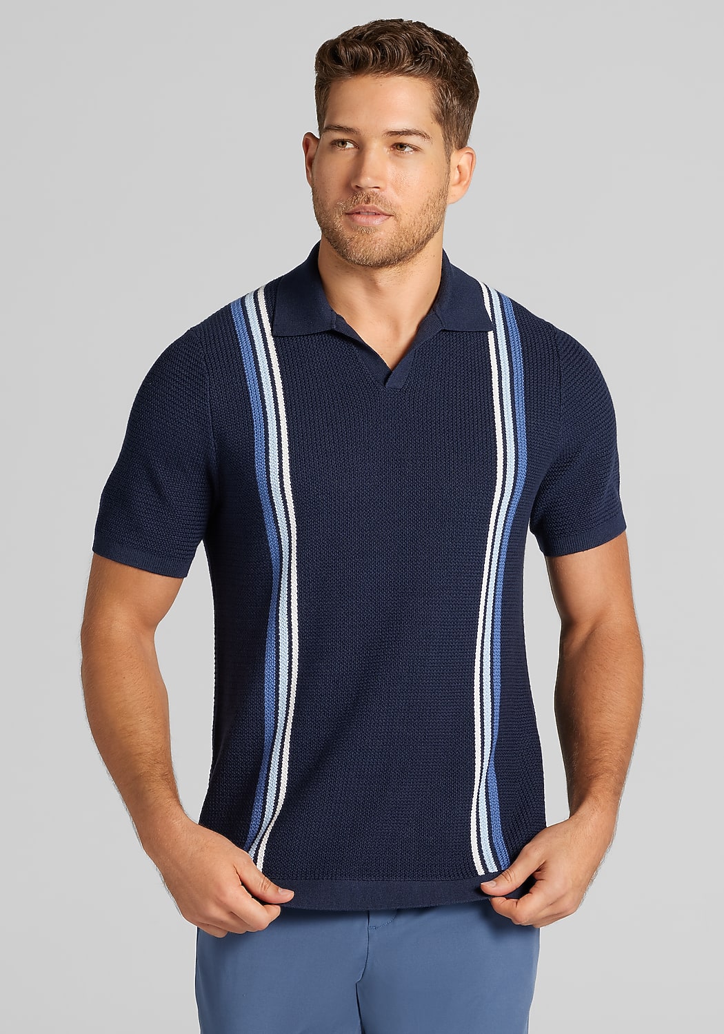 Jos. A. Bank Tailored Fit Vertical Stripe Johnny Polo Sweater