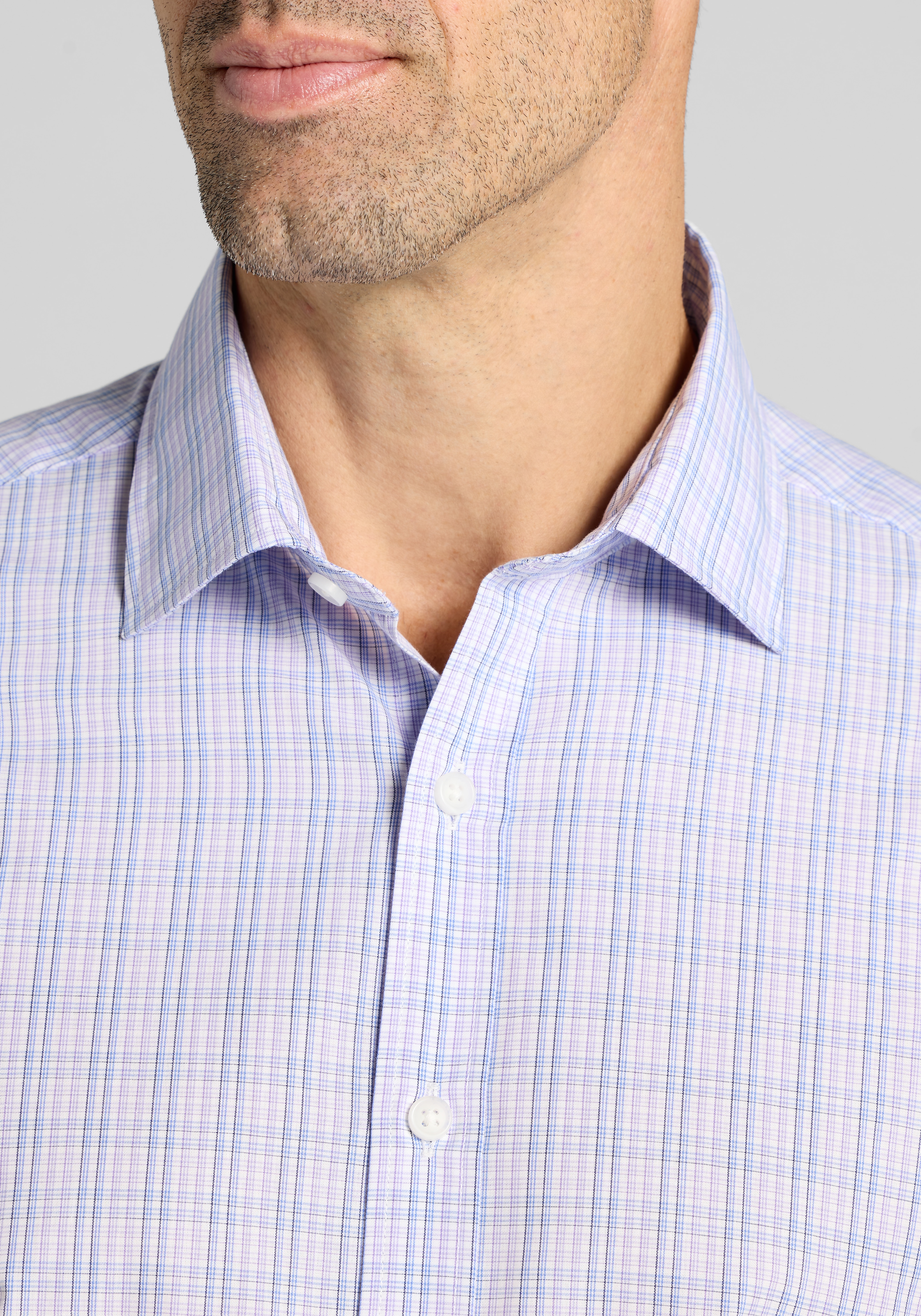 1905 Collection Tailored Fit Long Sleeve Small Check Sportshirt