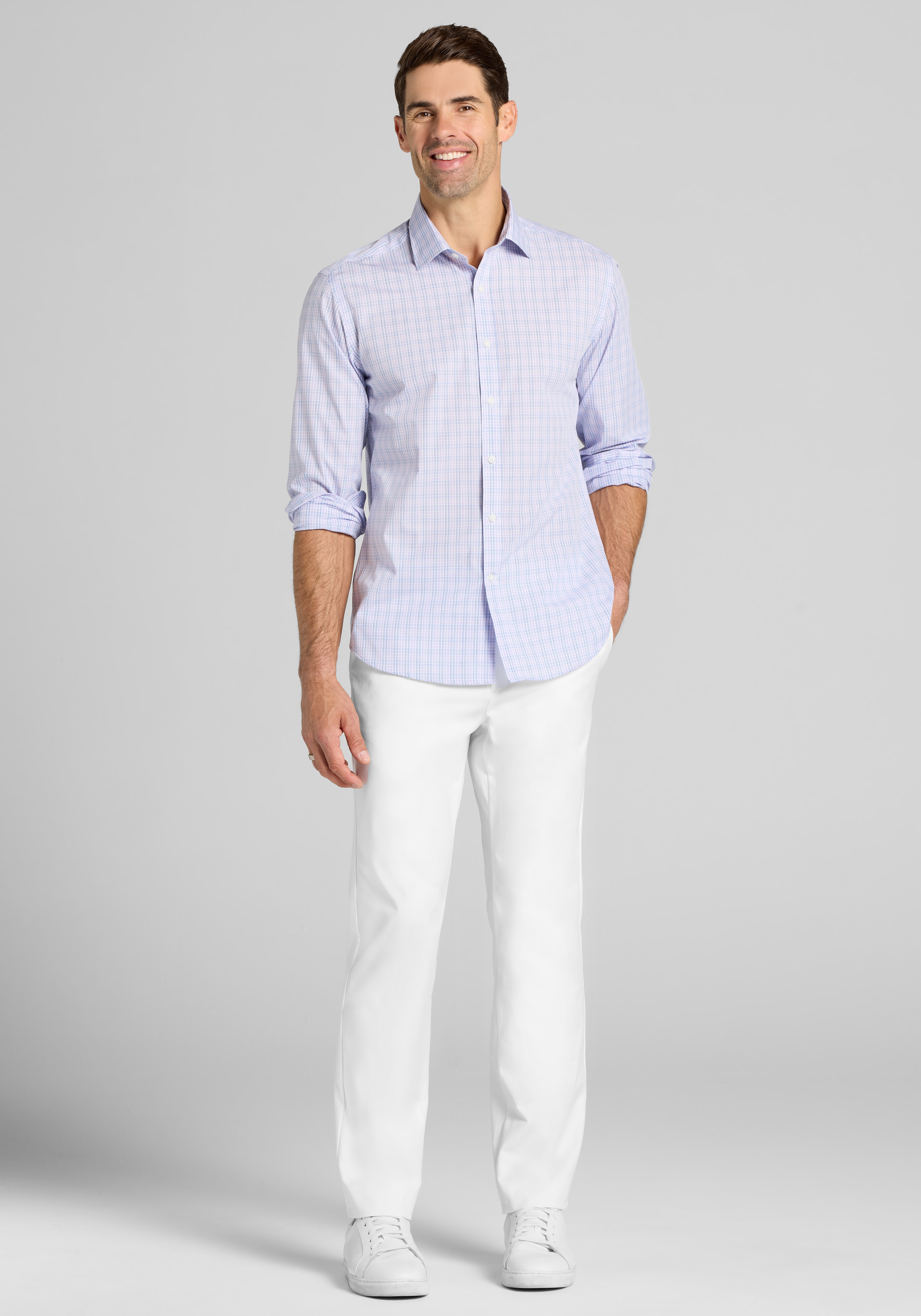 1905 Collection Tailored Fit Long Sleeve Small Check Sportshirt