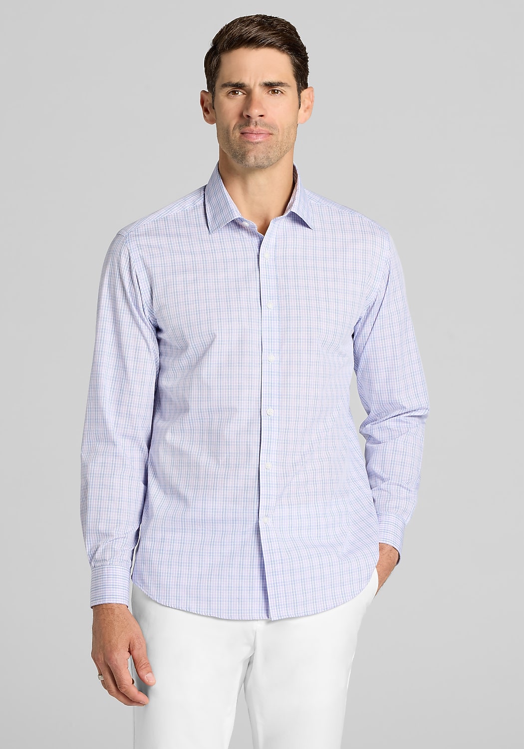 1905 Collection Tailored Fit Long Sleeve Small Check Sportshirt