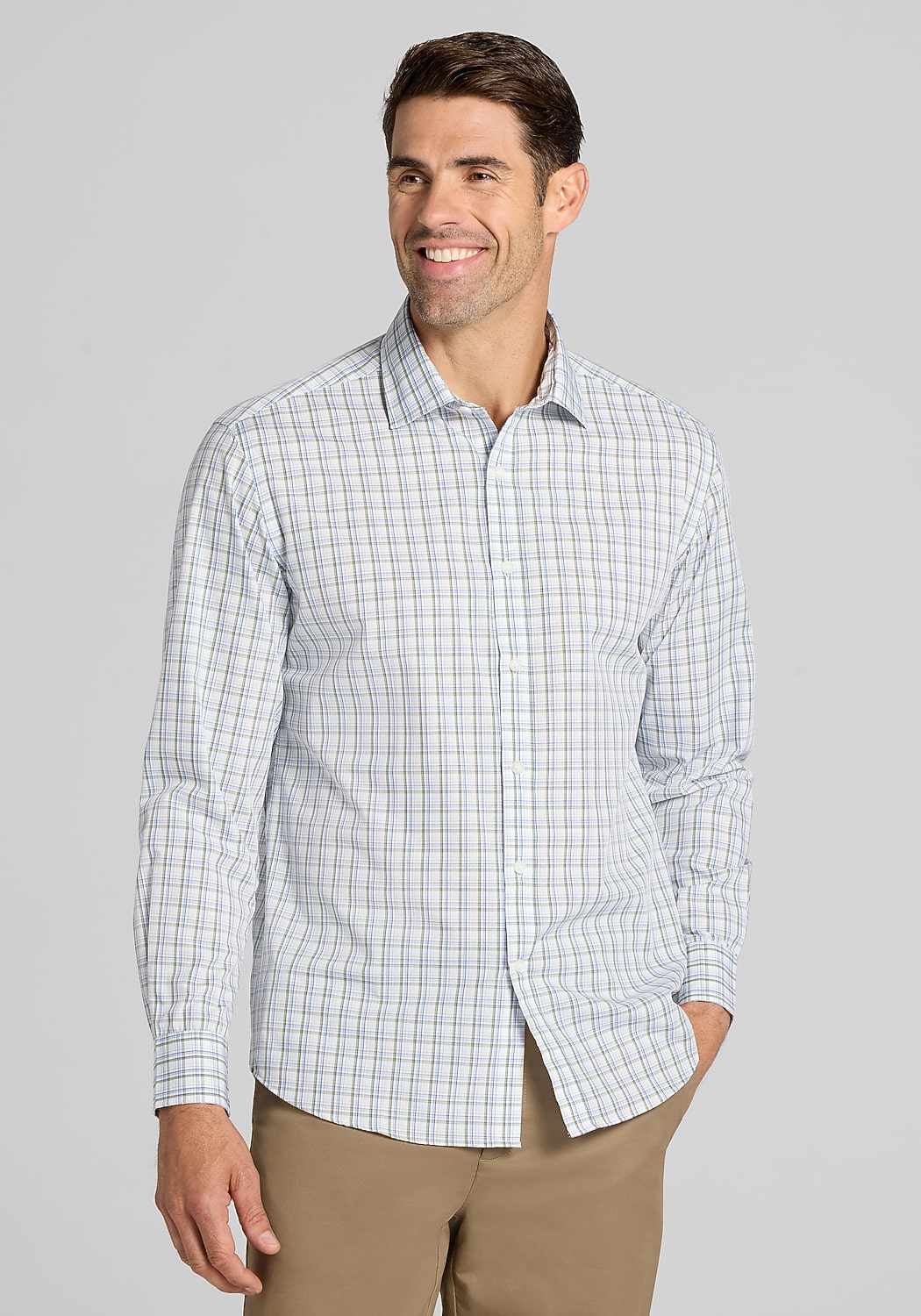 1905 Collection Tailored Fit Fine Offset Check Sportshirt - Big & Tall