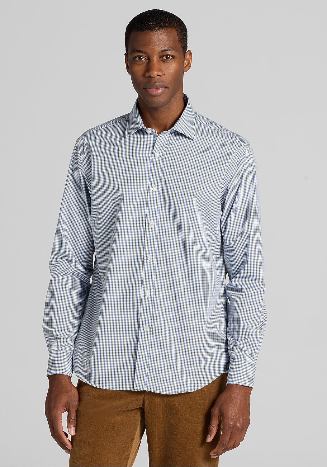 1905 Collection Tailored Fit Mini Gingham Button Up Shirt - Big & Tall