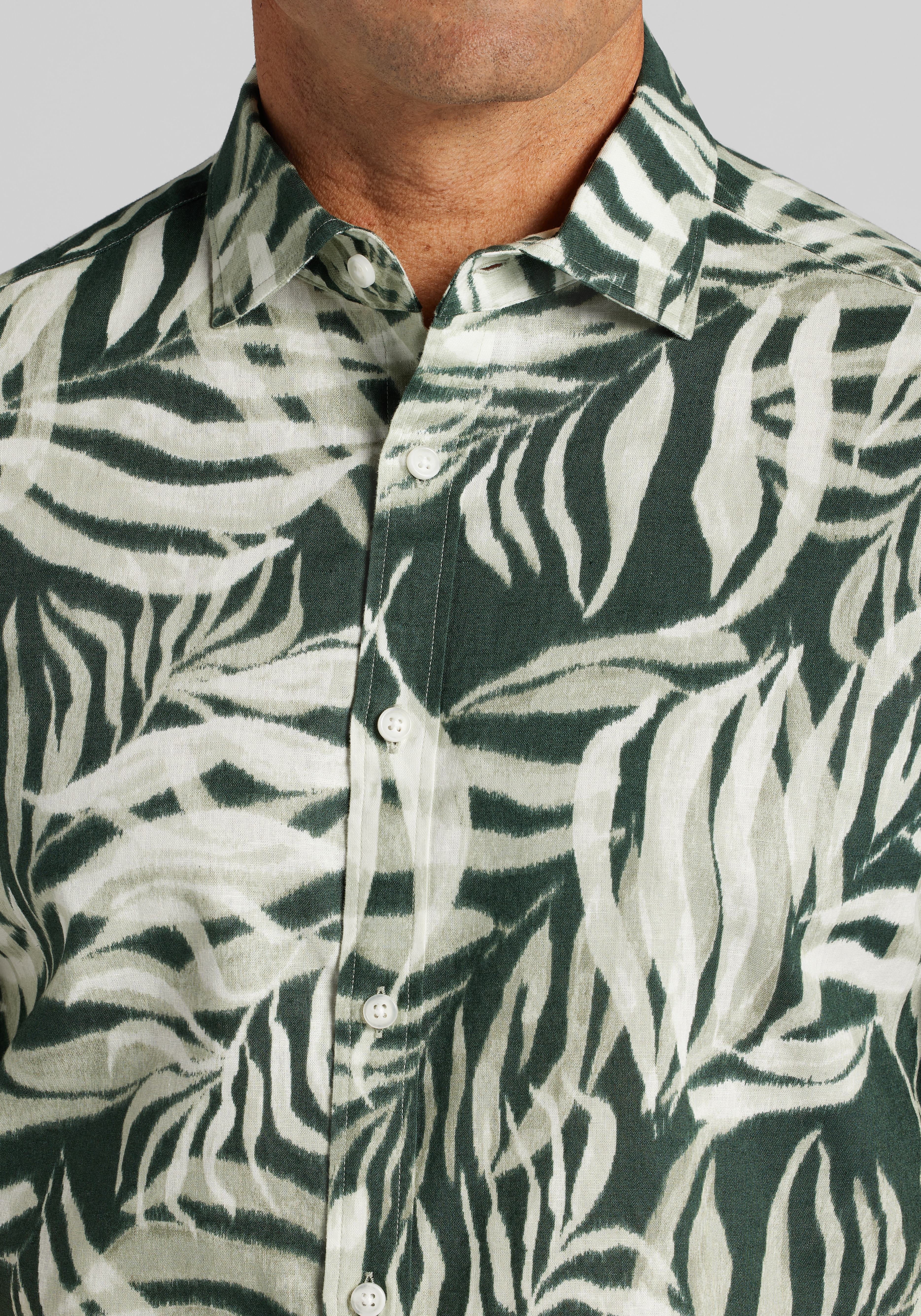 Jos. A. Bank Tailored Fit Giant Fern Linen-Cotton Blend Sportshirt
