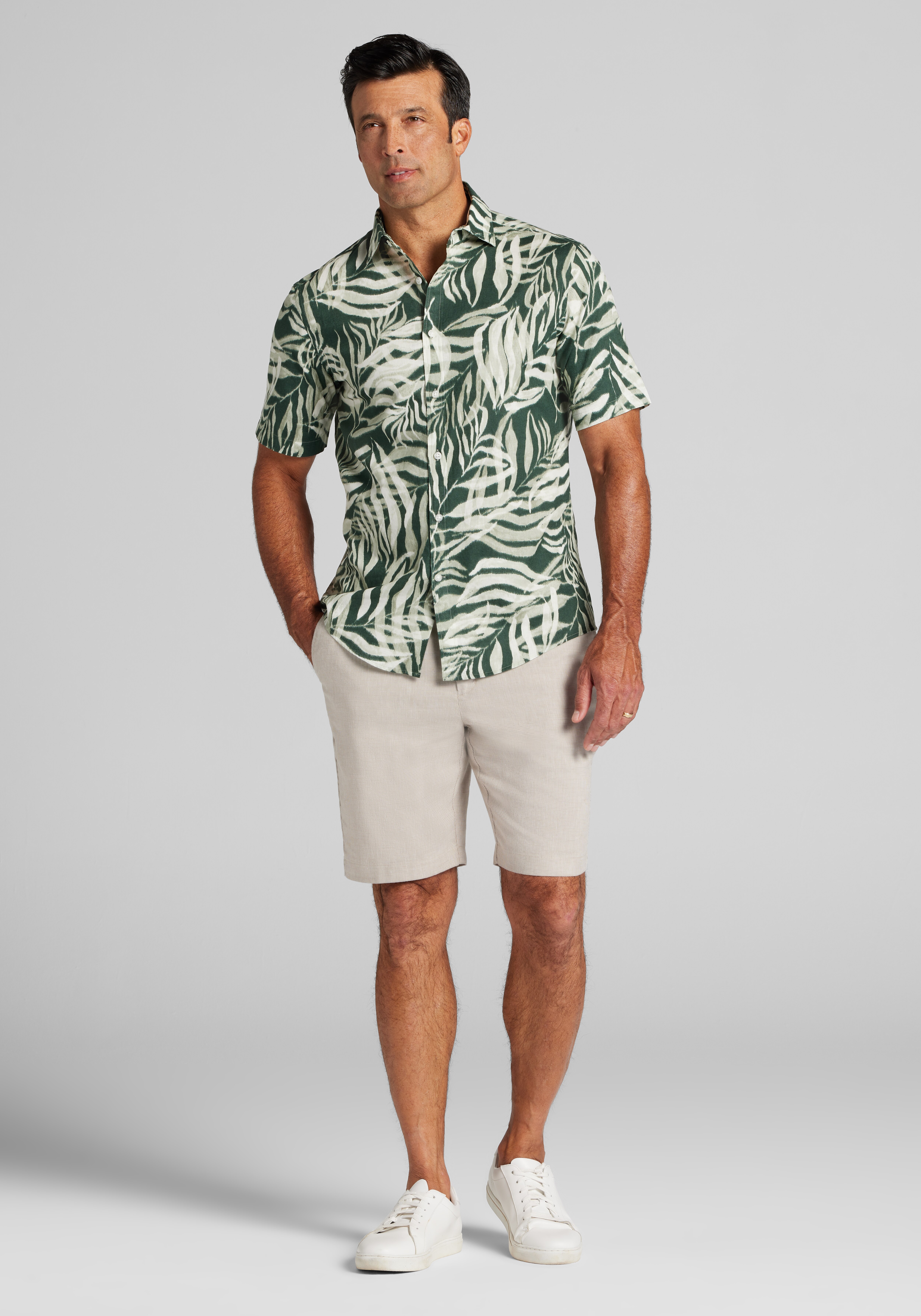 Jos. A. Bank Tailored Fit Giant Fern Linen-Cotton Blend Sportshirt