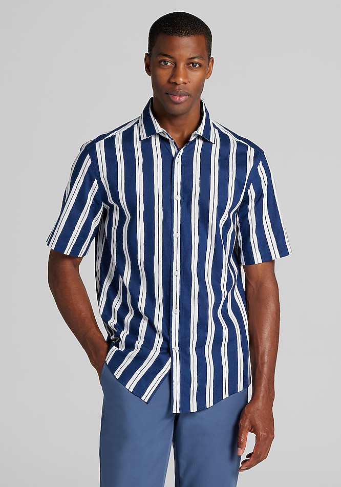 Jos. A. Bank Tailored Fit Painted Stripe Linen-Cotton Blend Short