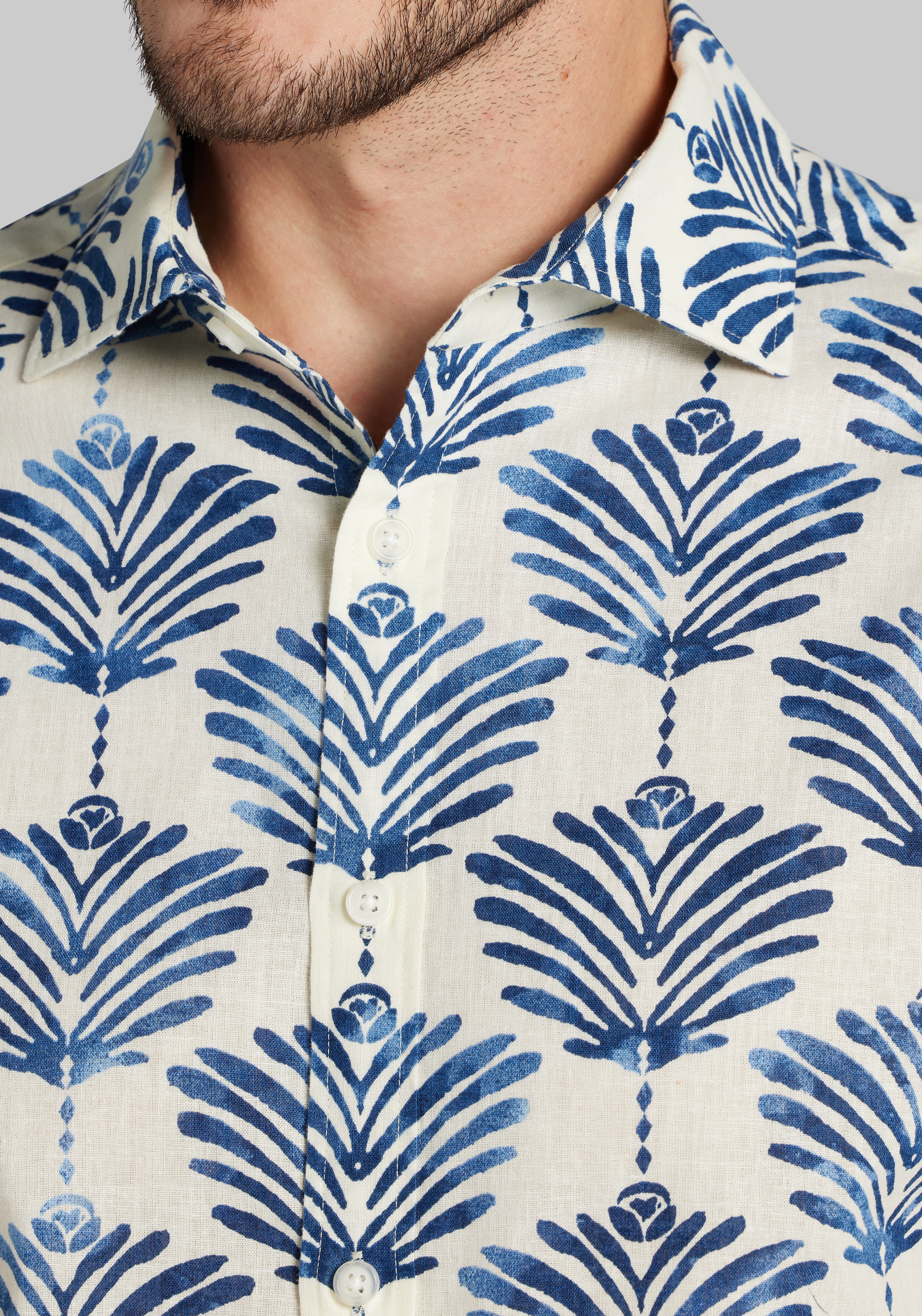 Jos. A. Bank Tailored Fit Thai Palm Linen-Cotton Blend Sportshirt