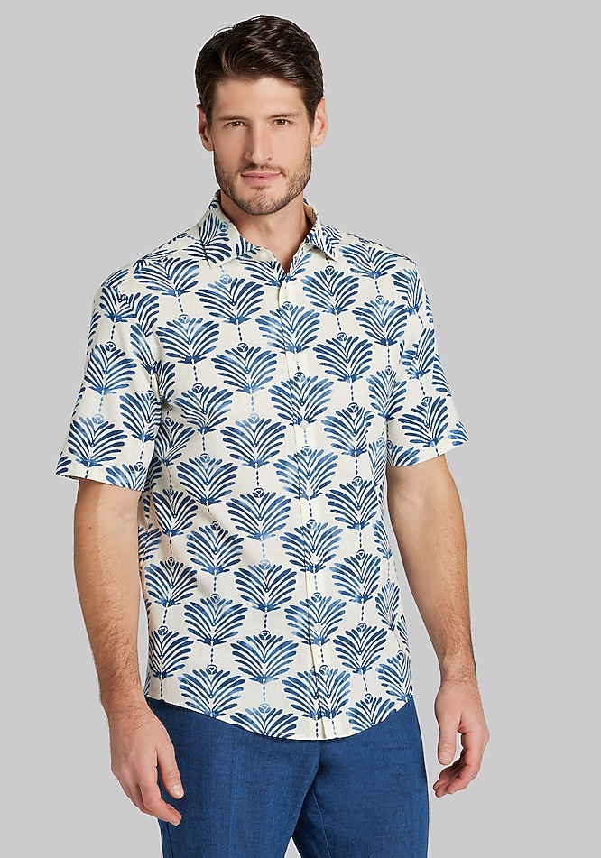 Jos. A. Bank Tailored Fit Thai Palm Linen-Cotton Blend Button Up