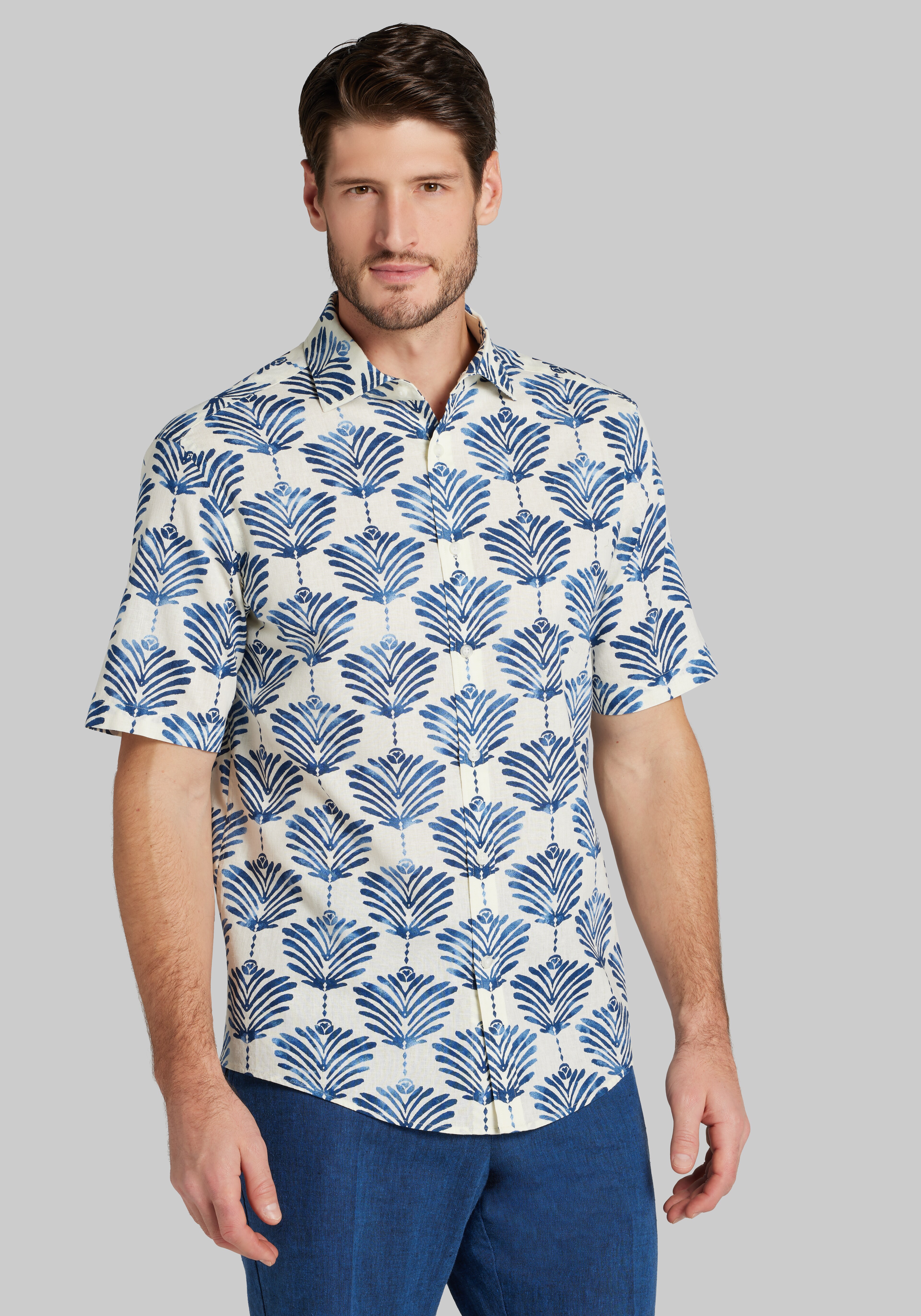 Jos. A. Bank Tailored Fit Thai Palm Linen-Cotton Blend Button Up Shirt - Big & Tall CLEARANCE