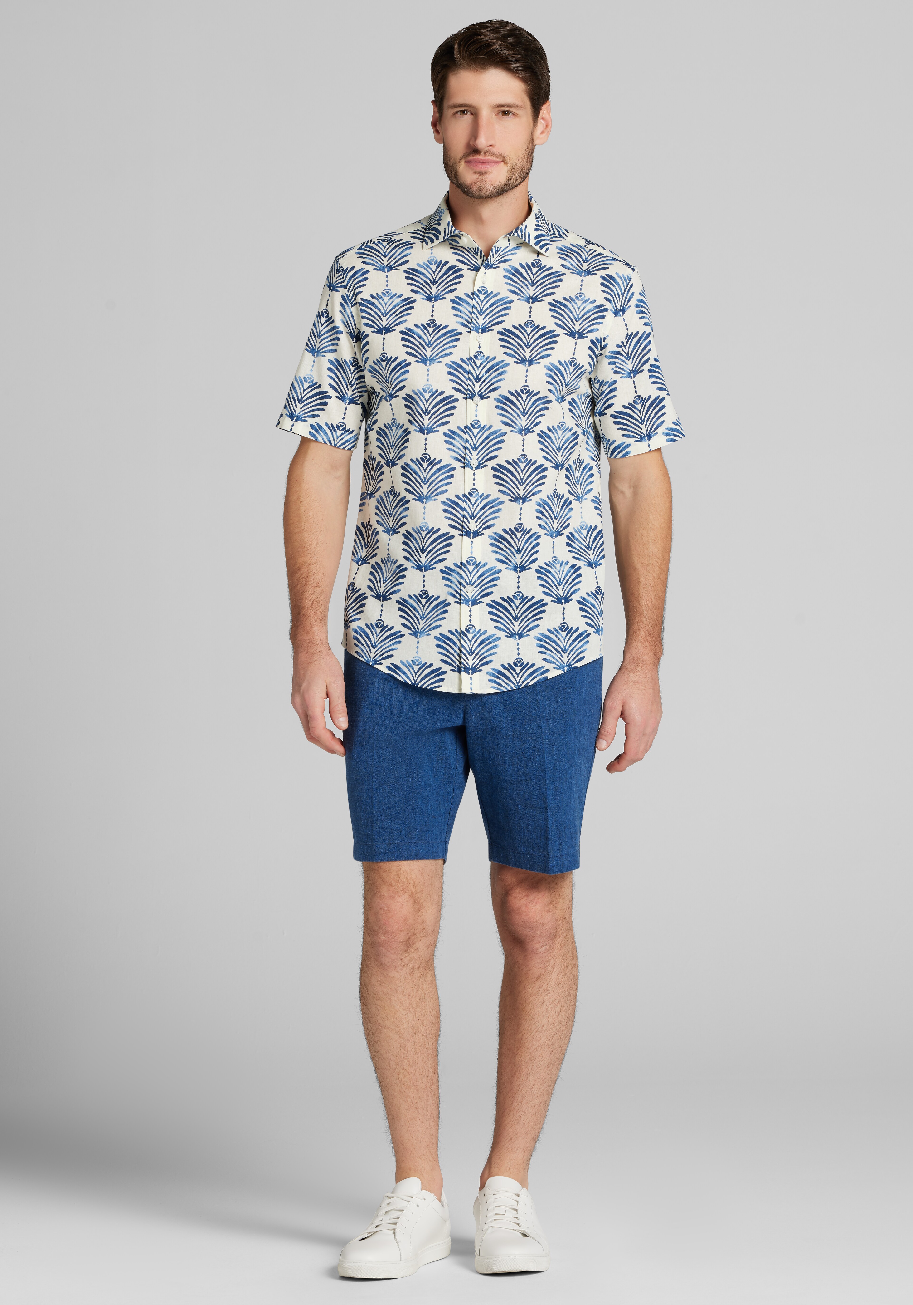 Jos. A. Bank Tailored Fit Thai Palm Linen-Cotton Blend Button Up Shirt - Big & Tall CLEARANCE
