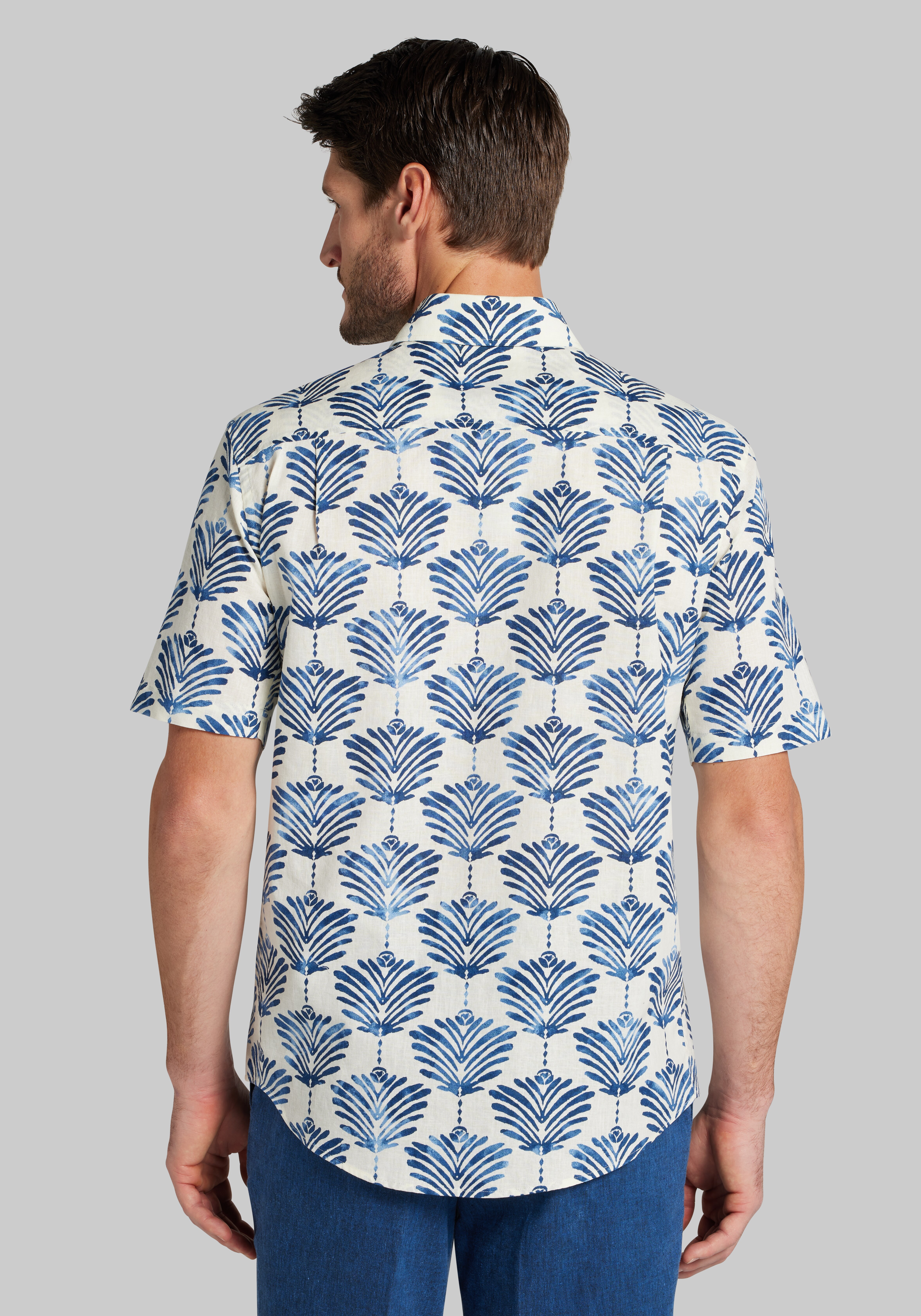 Jos. A. Bank Tailored Fit Thai Palm Linen-Cotton Blend Sportshirt