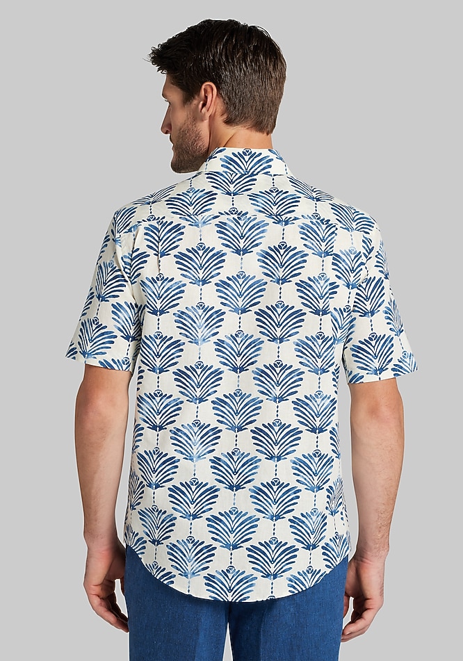 Jos. A. Bank Tailored Fit Thai Palm Linen-Cotton Blend Button Up