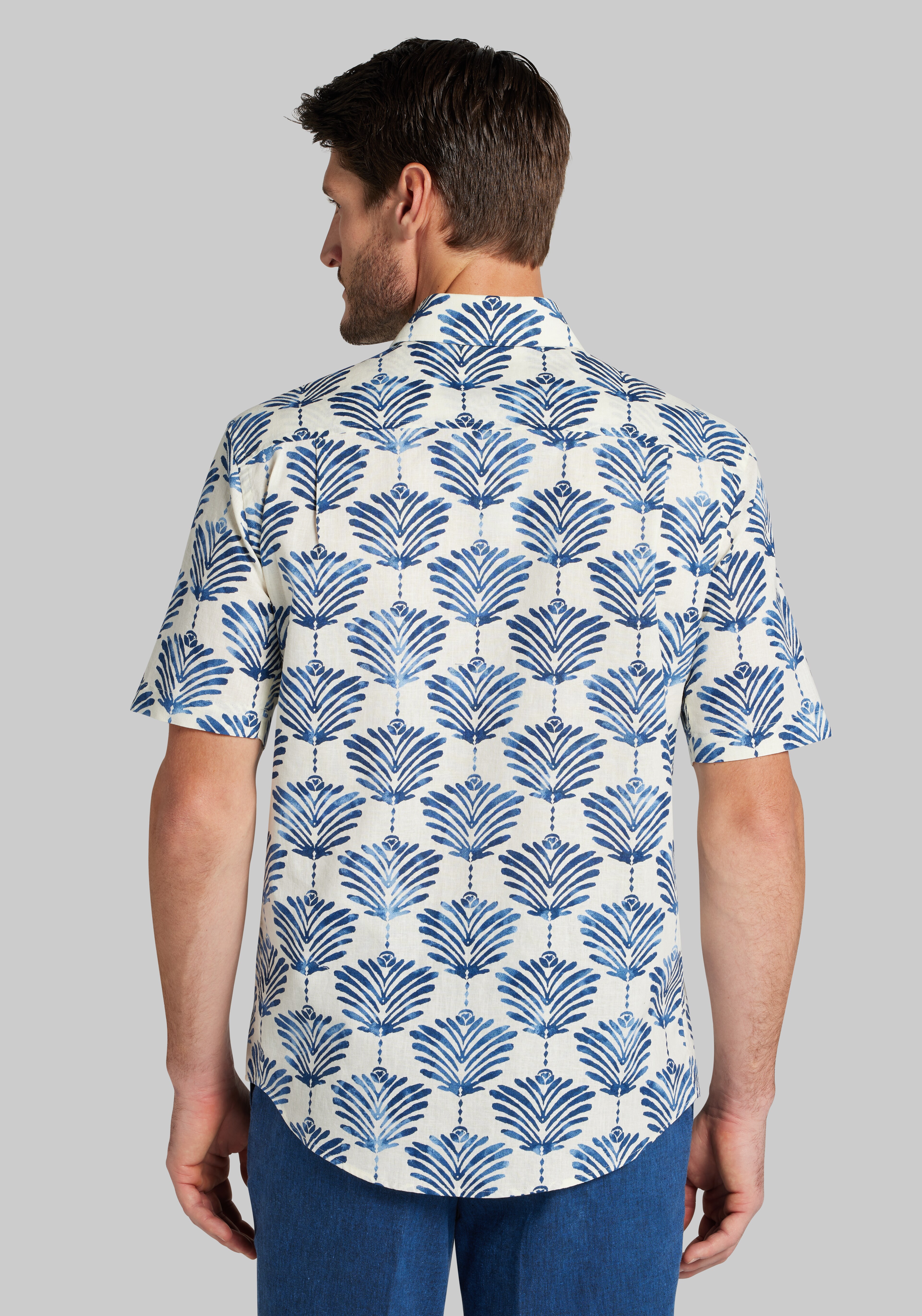Jos. A. Bank Tailored Fit Thai Palm Linen-Cotton Blend Button Up Shirt - Big & Tall CLEARANCE
