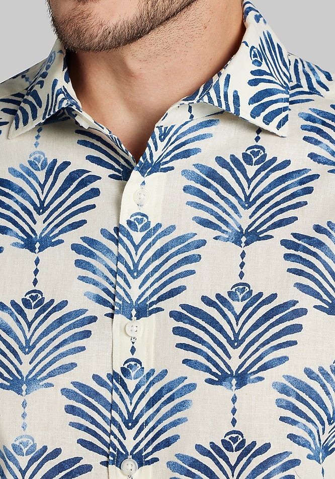 Jos. A. Bank Tailored Fit Thai Palm Linen-Cotton Blend Button Up