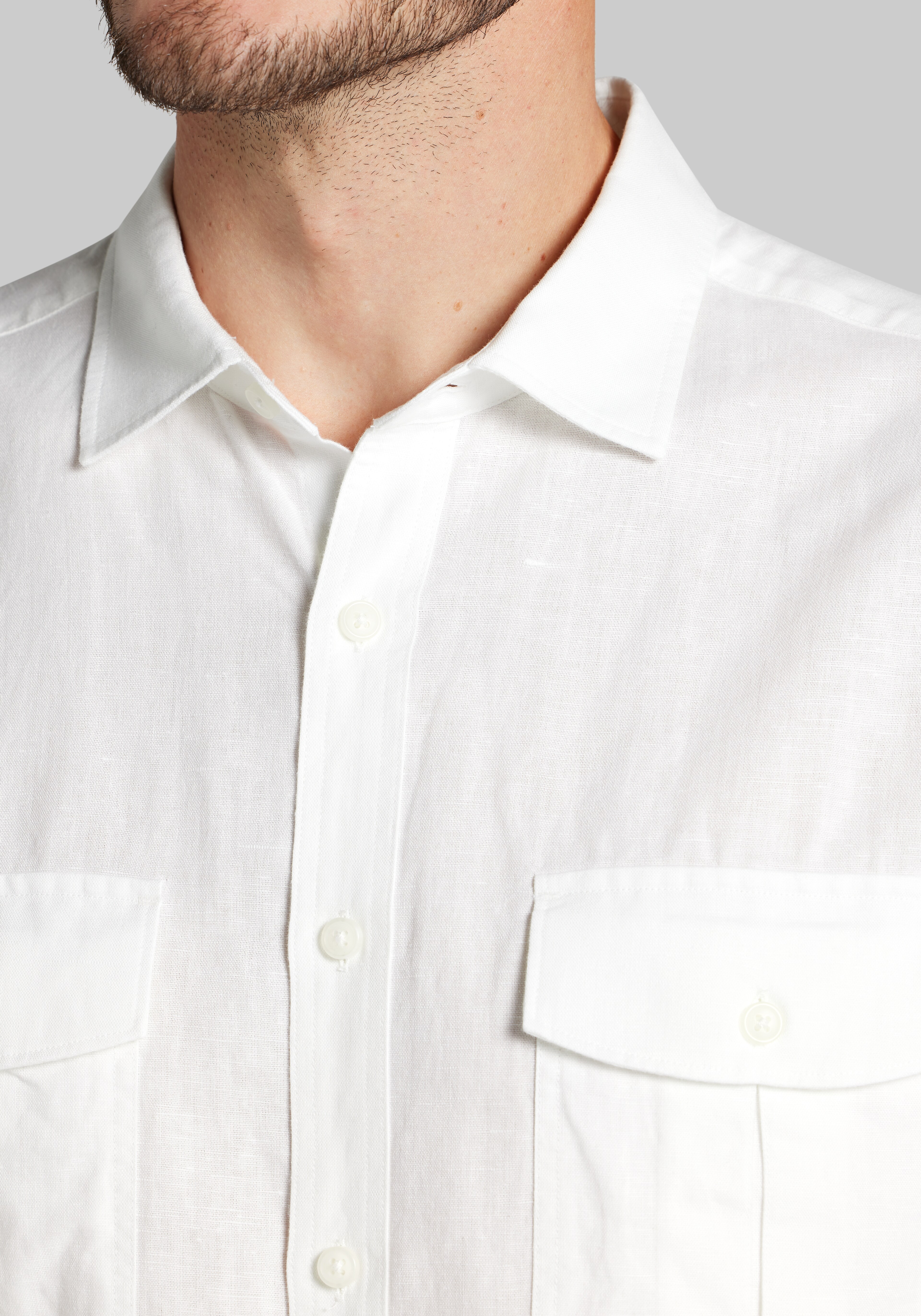 Jos. A. Bank Tailored Fit Double Pocket Linen Blend Button Up Shirt CLEARANCE