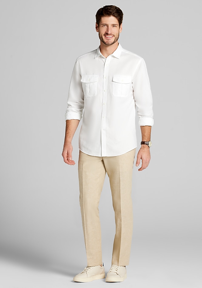 Jos. A. Bank Tailored Fit Double Pocket Linen Blend Button Up Shirt -  Memorial Day Deals | Jos A Bank