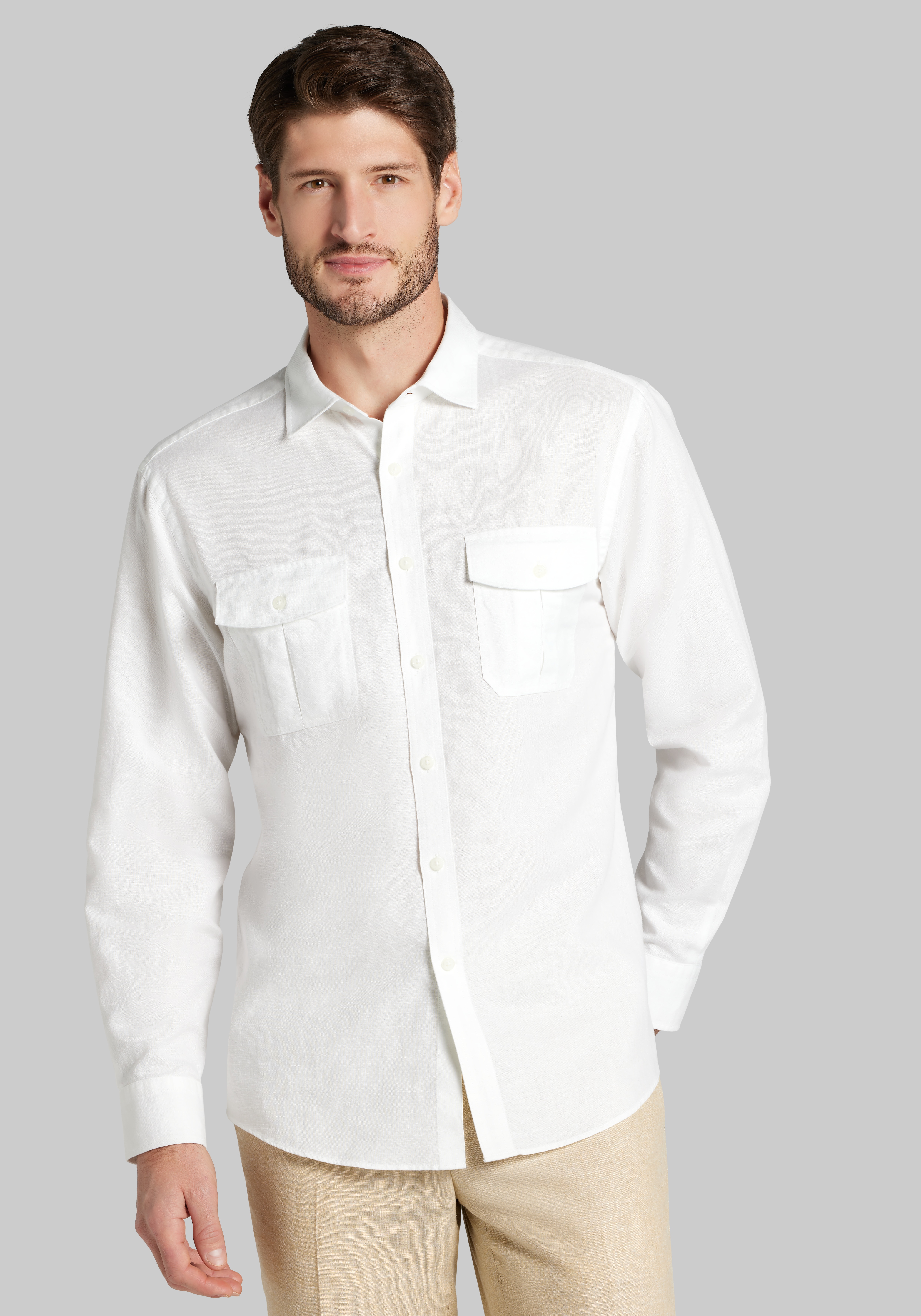 Jos. A. Bank Tailored Fit Double Pocket Linen Blend Sportshirt