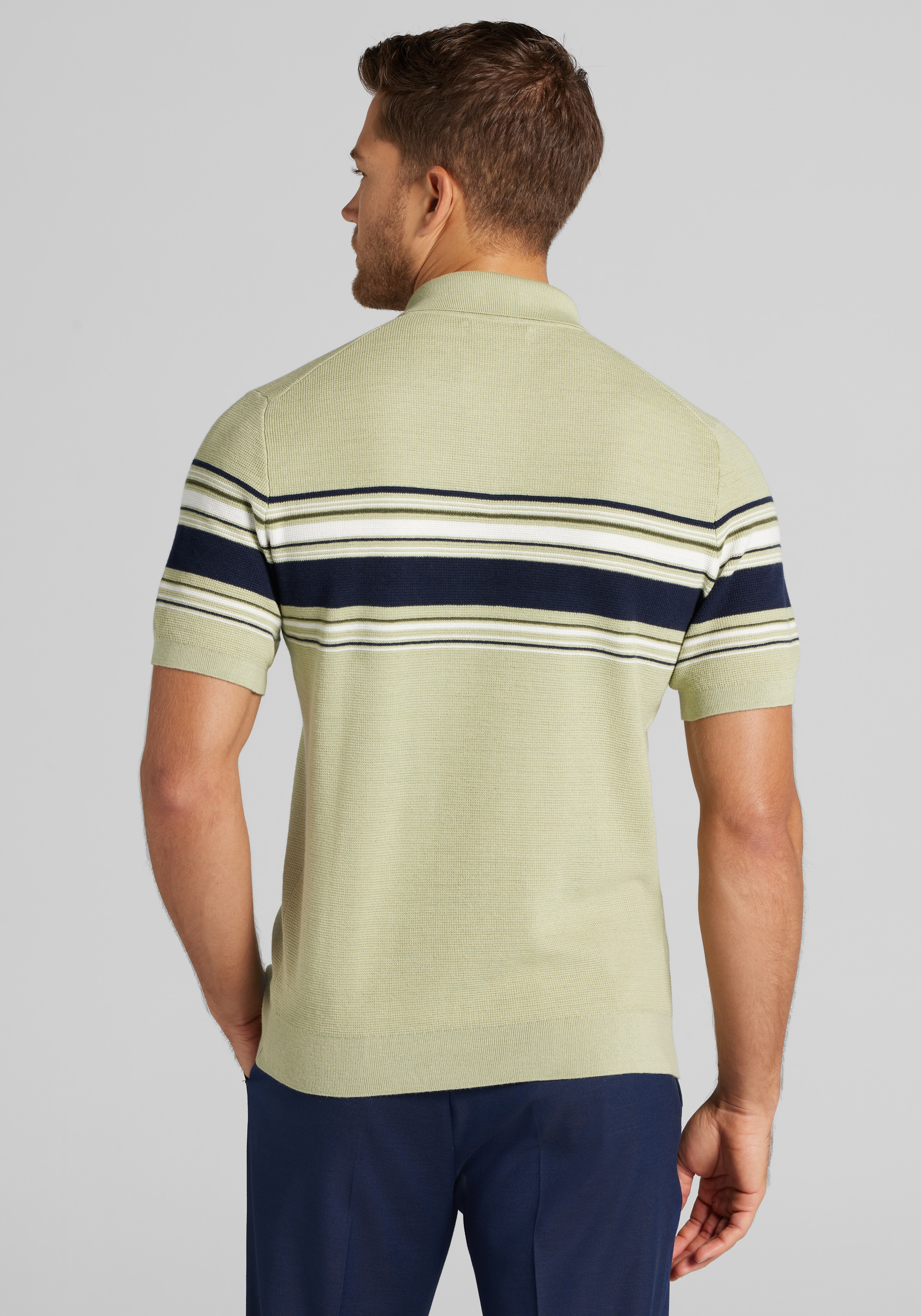 Jos. A. Bank Tailored Fit Engineered Stripe Johnny Polo Sweater CLEARANCE