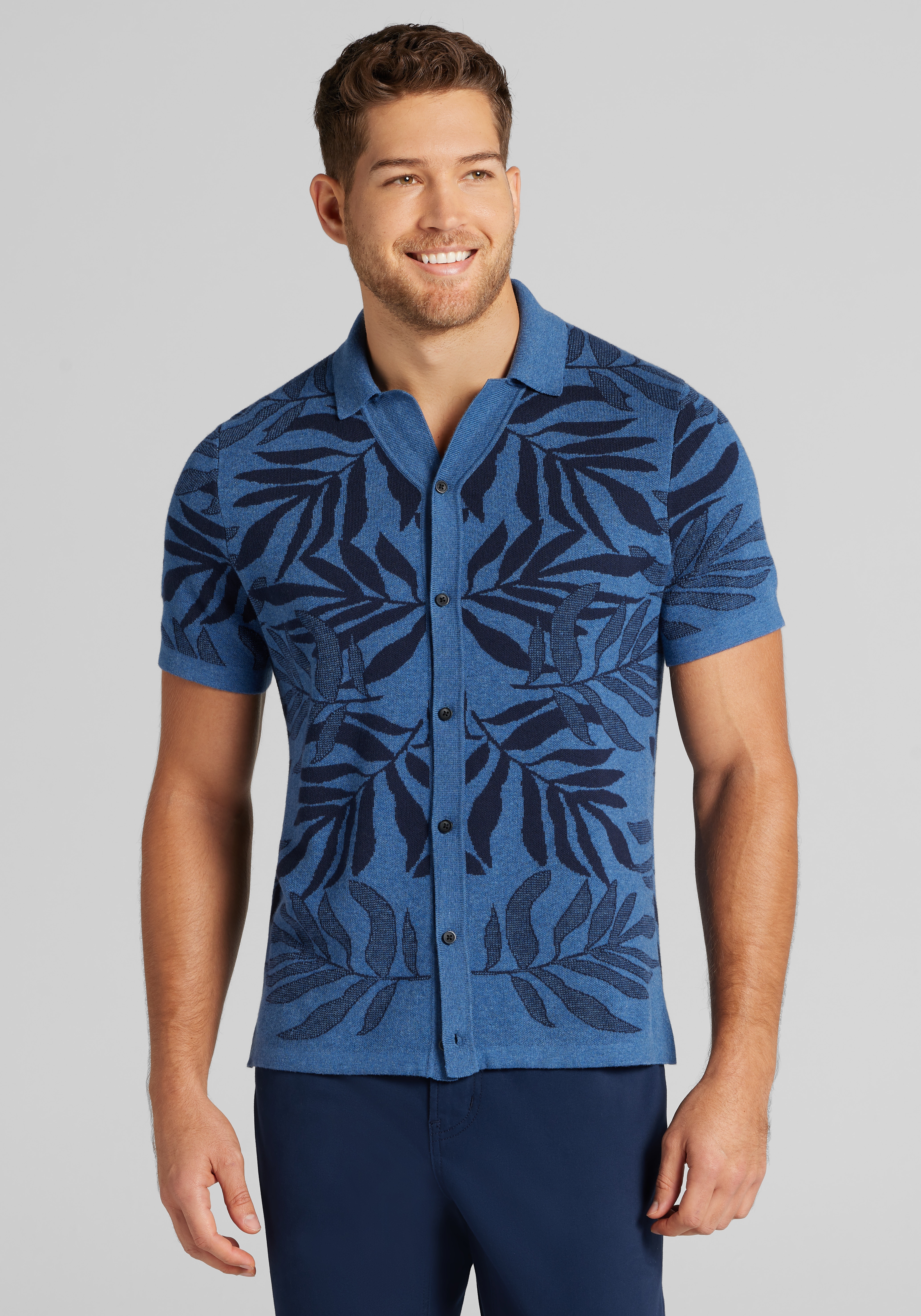 Men's Special Categories, Jos. A. Bank Tailored Fit Leaf Jacquard Button-Front Sweater - Jos A Bank