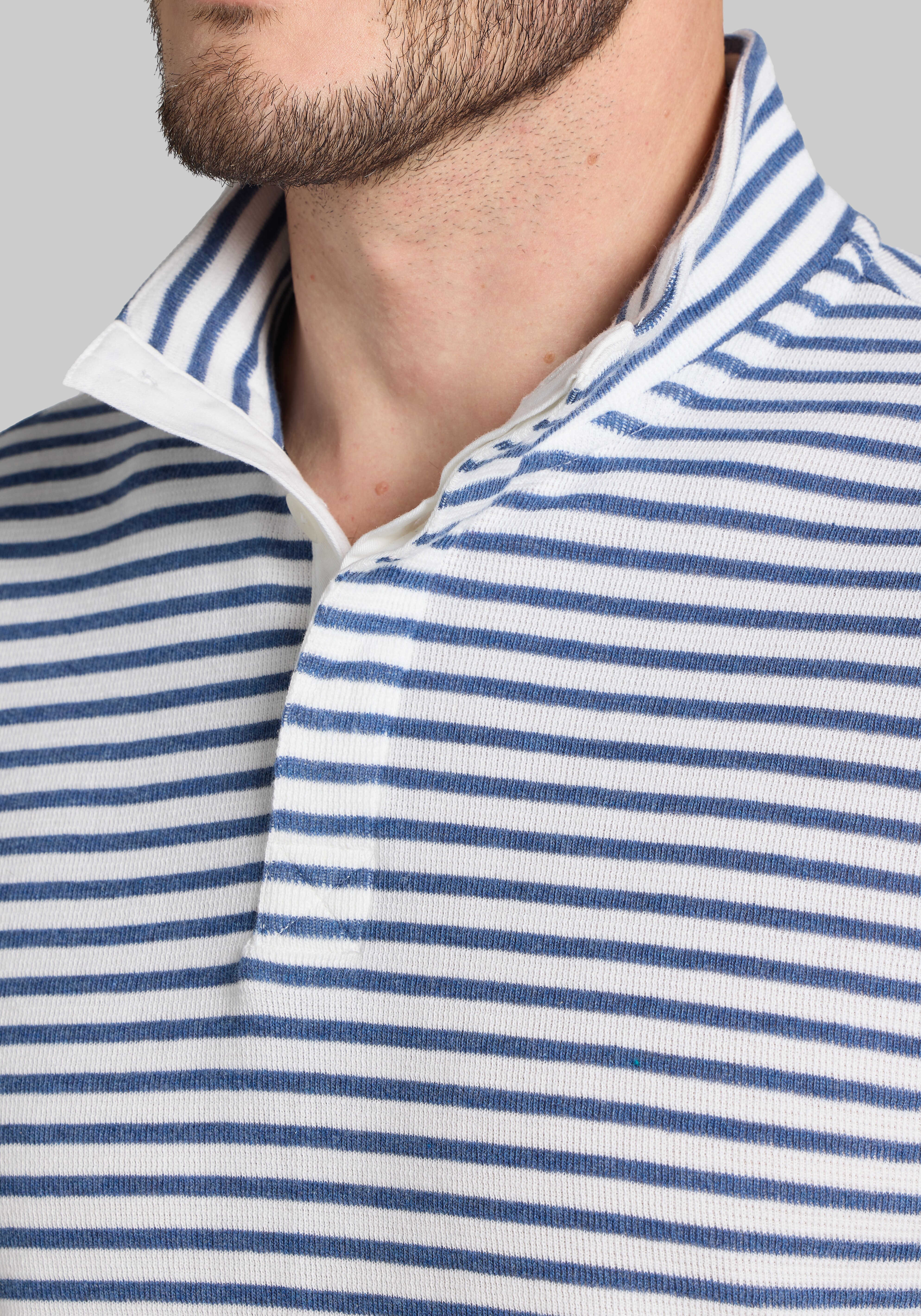 Jos. A. Bank Tailored Fit Stripe Mock Long Sleeve Polo