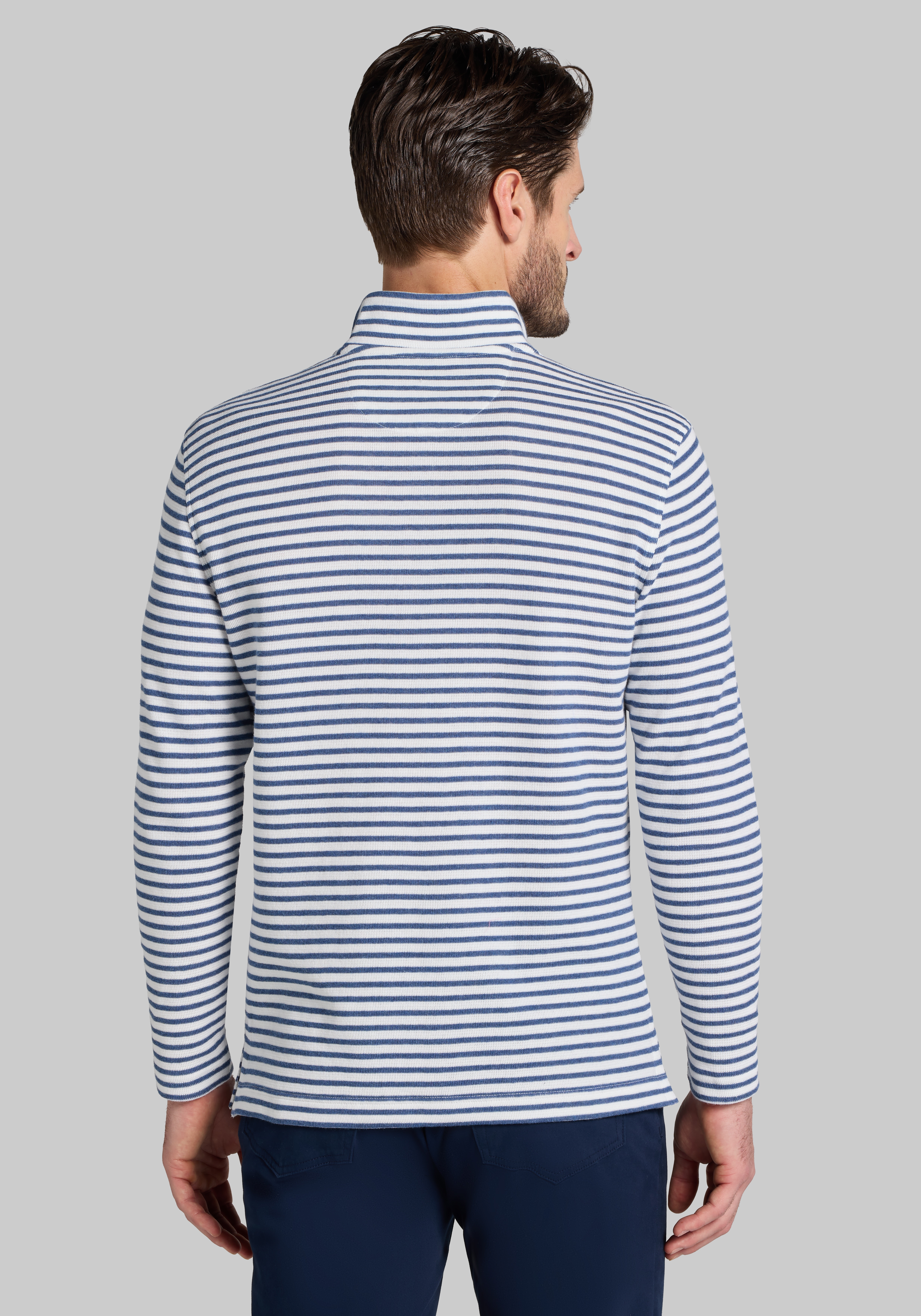 Jos. A. Bank Tailored Fit Stripe Mock Long Sleeve Polo