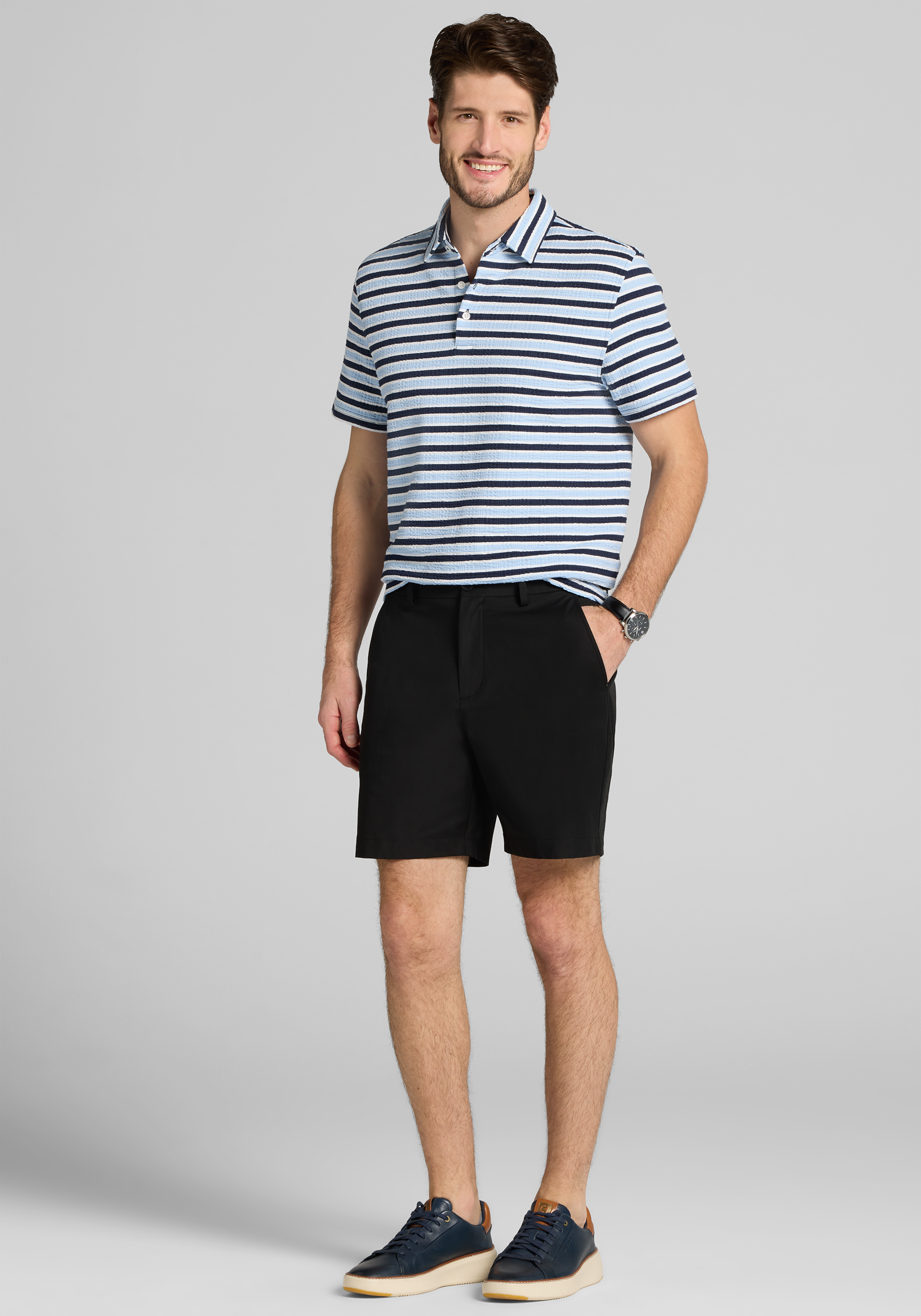 Jos. A. Bank Tailored Fit Seersucker Stripe Polo - Big & Tall CLEARANCE