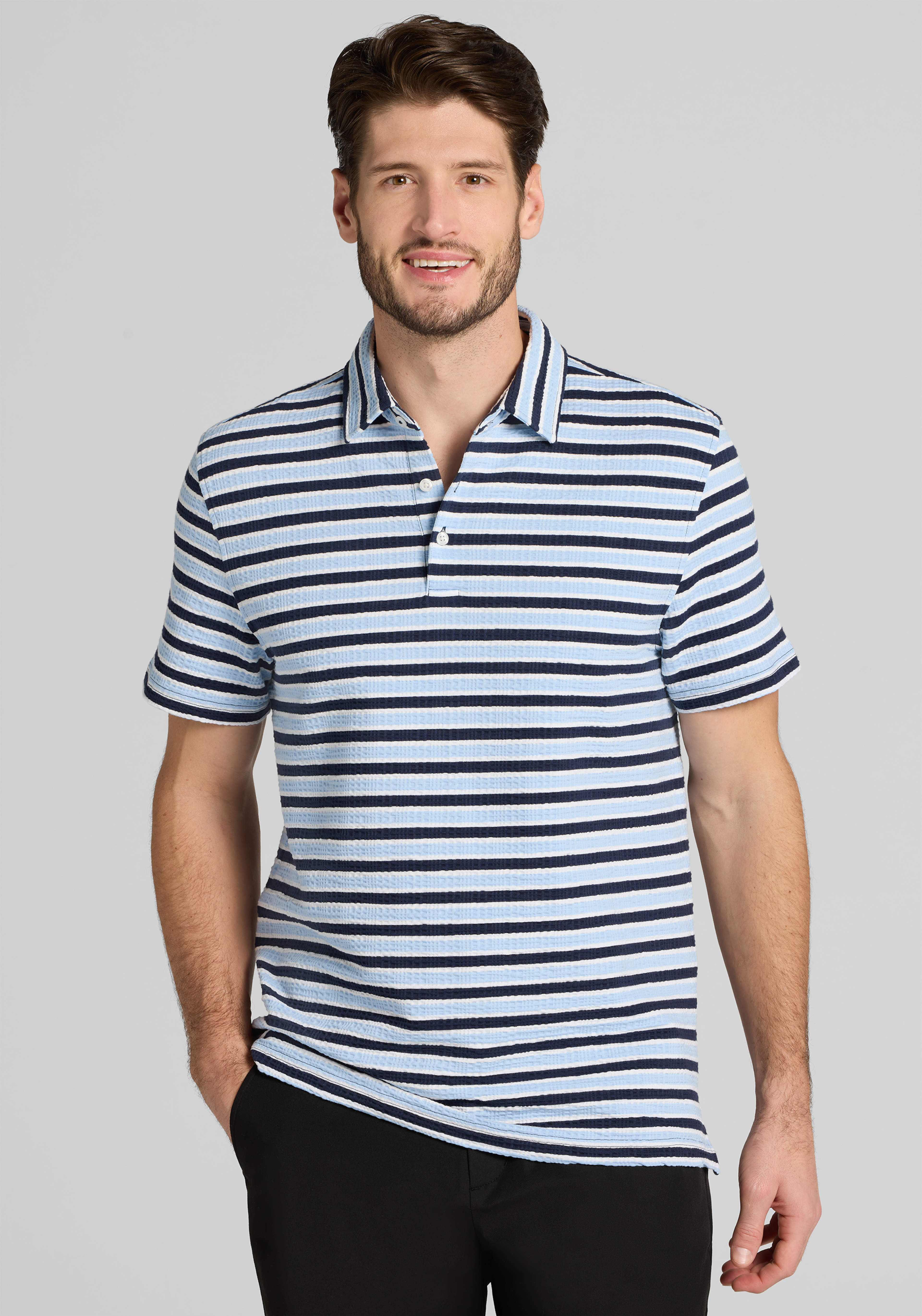 Jos. A. Bank Tailored Fit Seersucker Stripe Polo - Big & Tall CLEARANCE